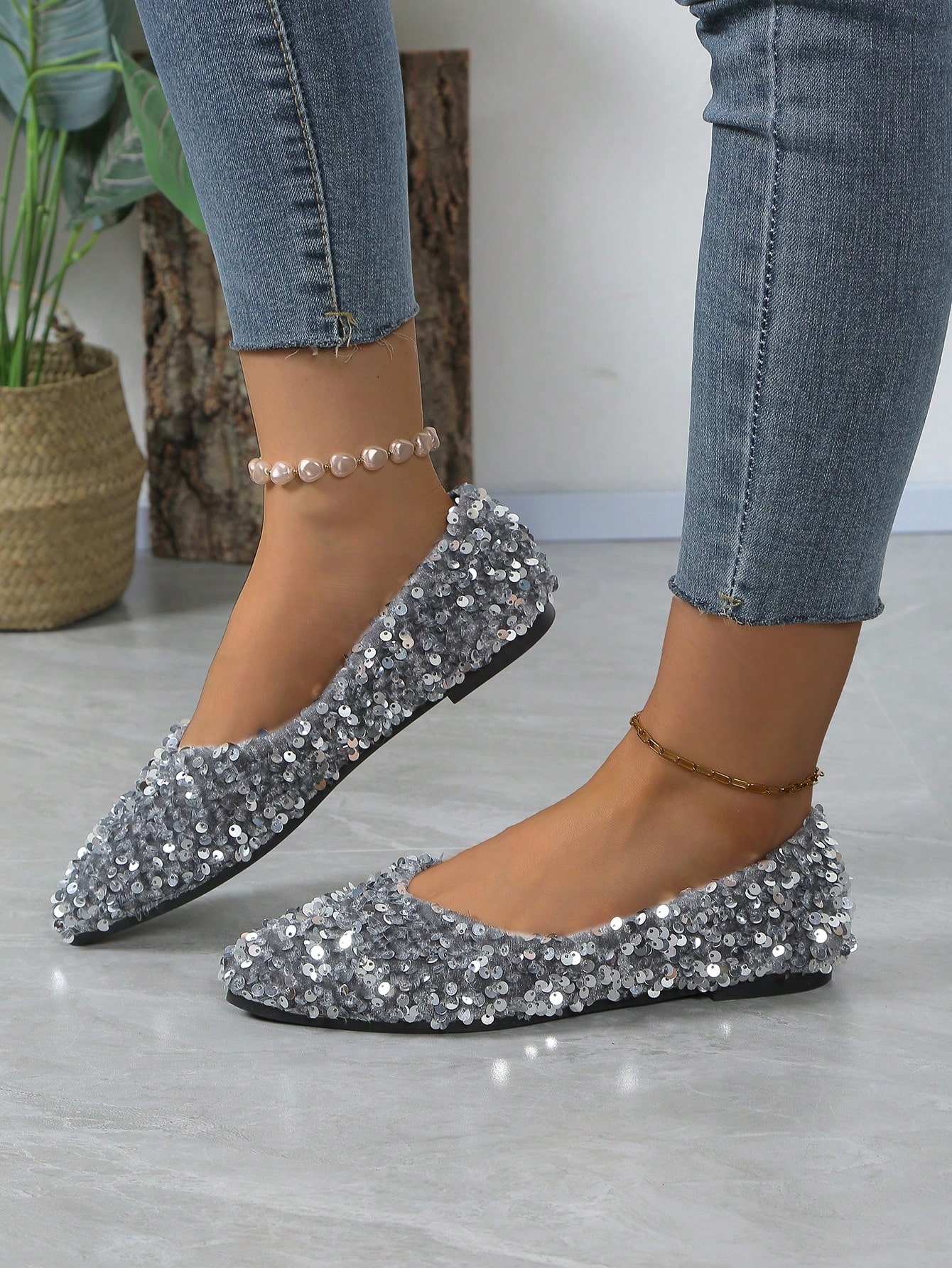 In Silver Women Flats