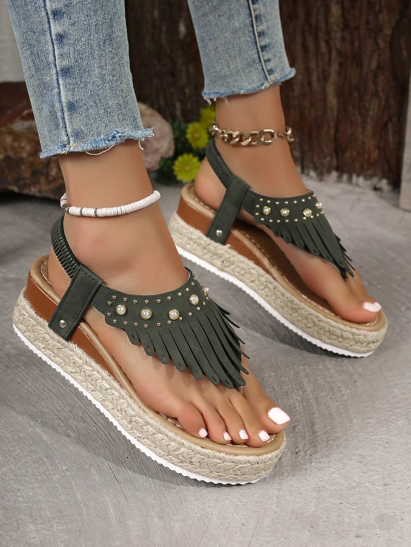 In Olive Green Women Sandals