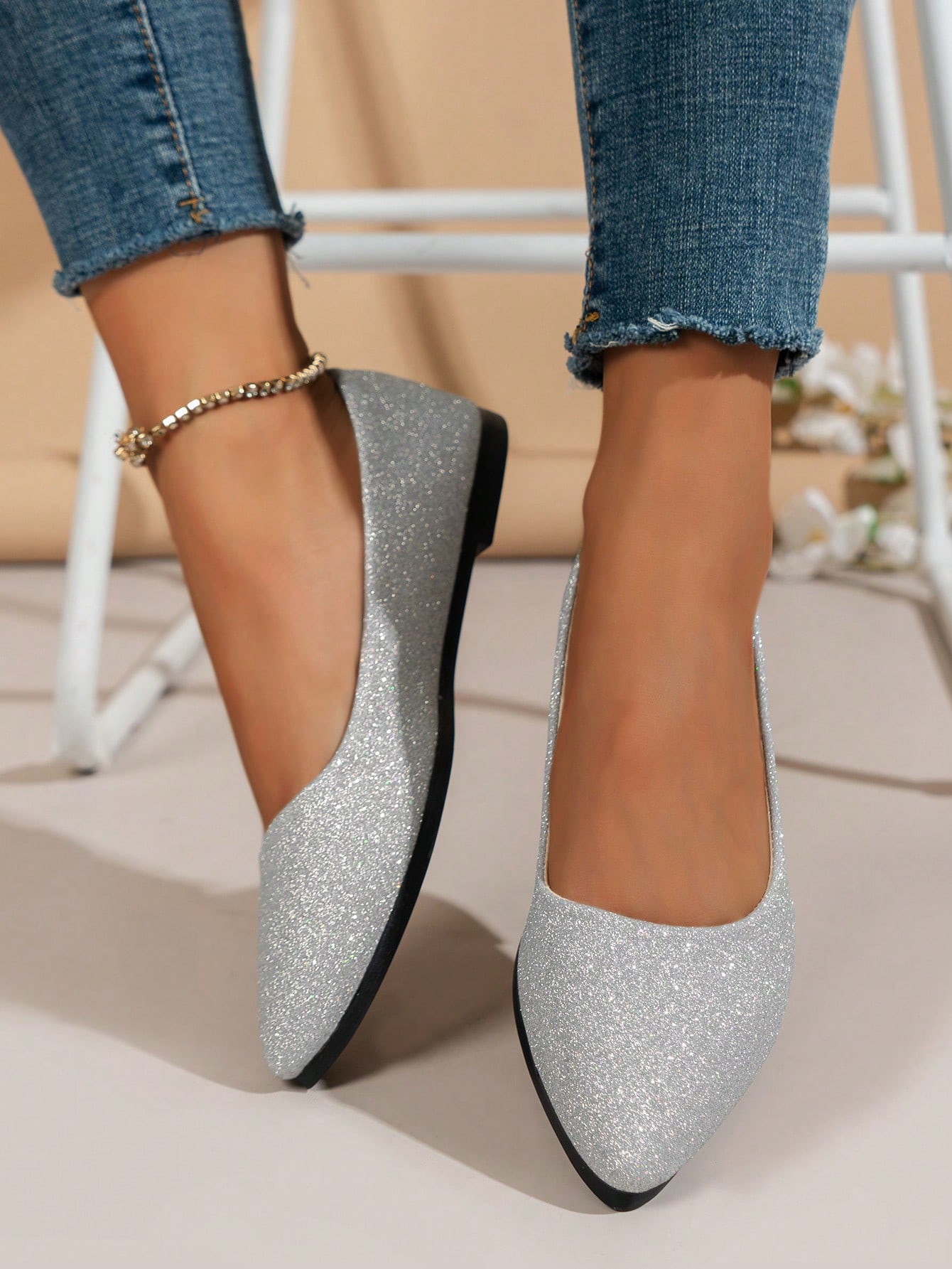 In Silver Women Flats