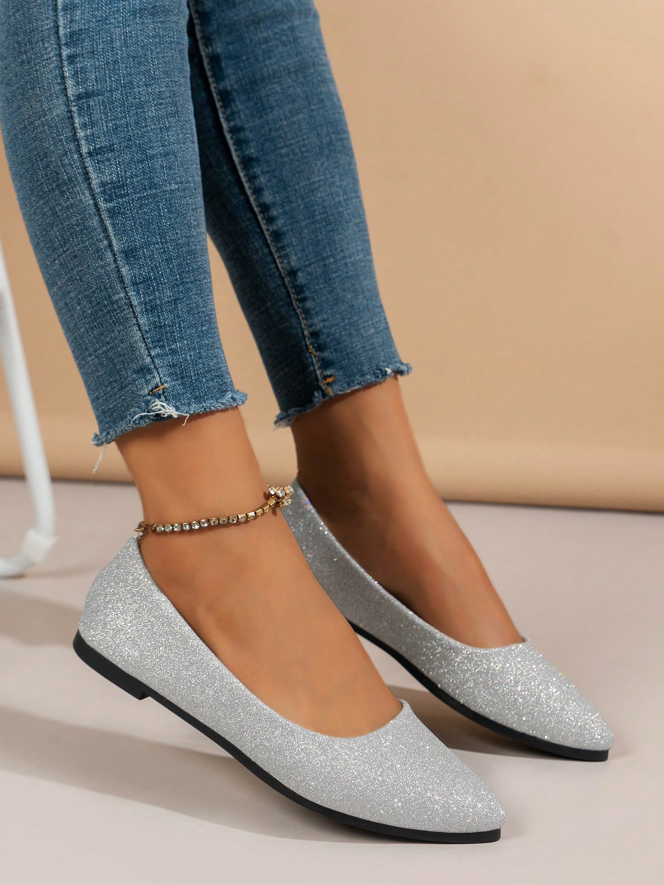 In Silver Women Flats