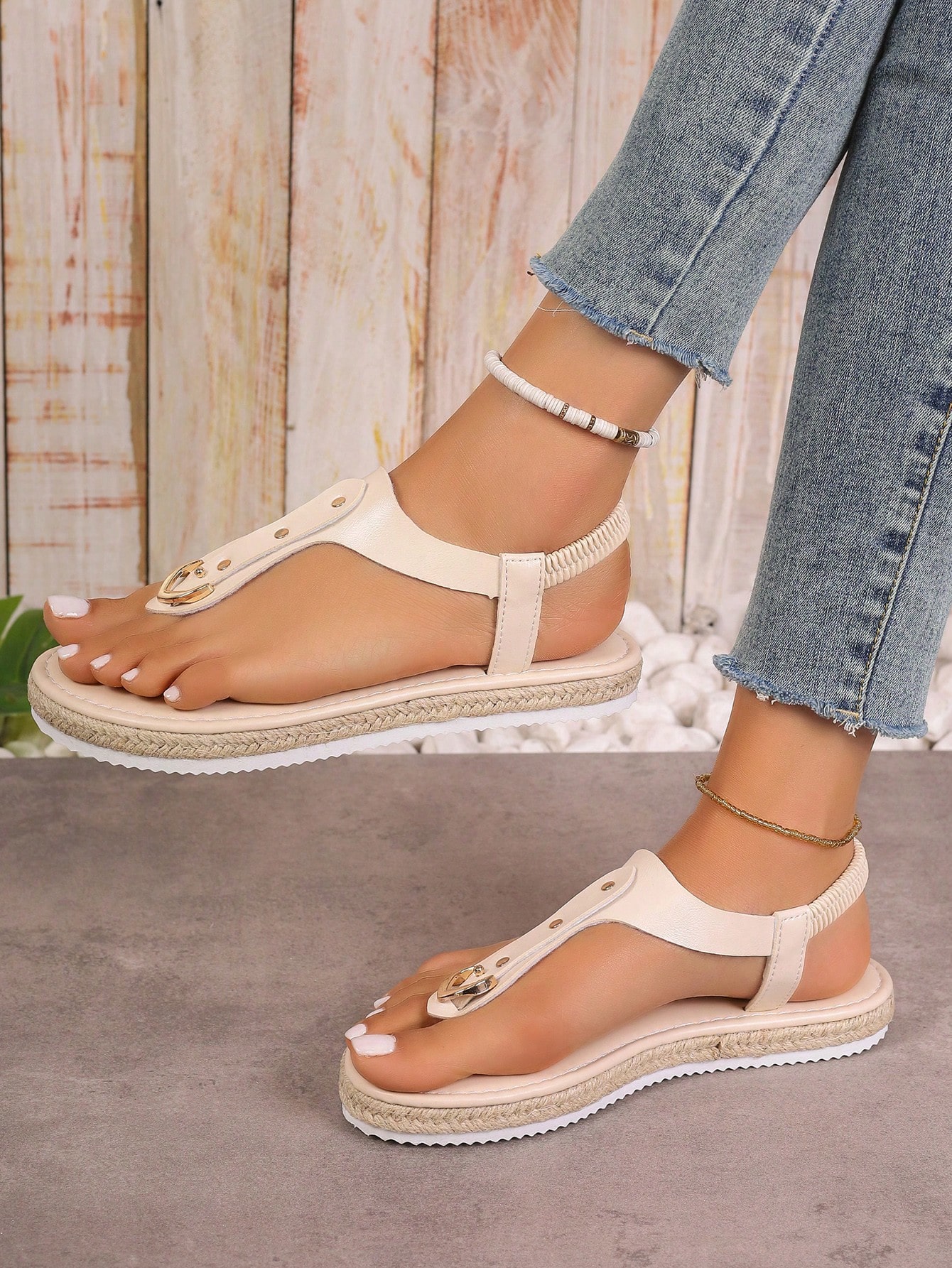 In Beige Women Flat Sandals