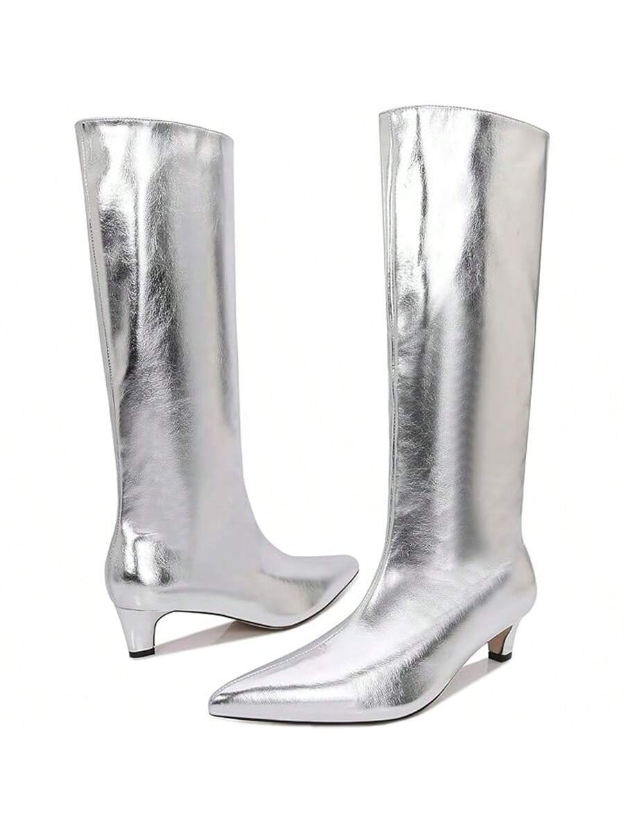 In Silver Women Knee-High Boots