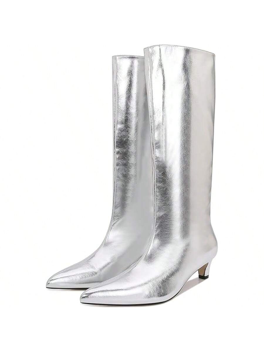 In Silver Women Knee-High Boots