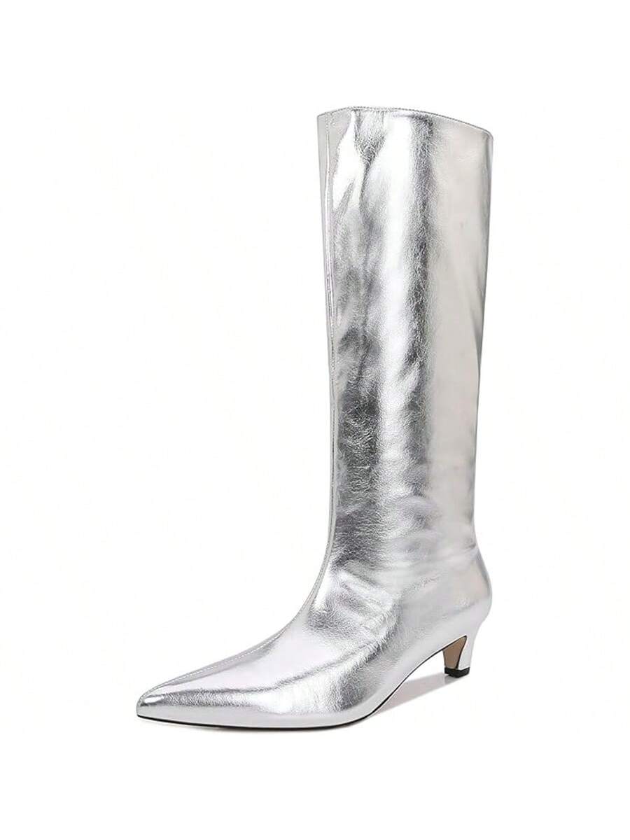 In Silver Women Knee-High Boots