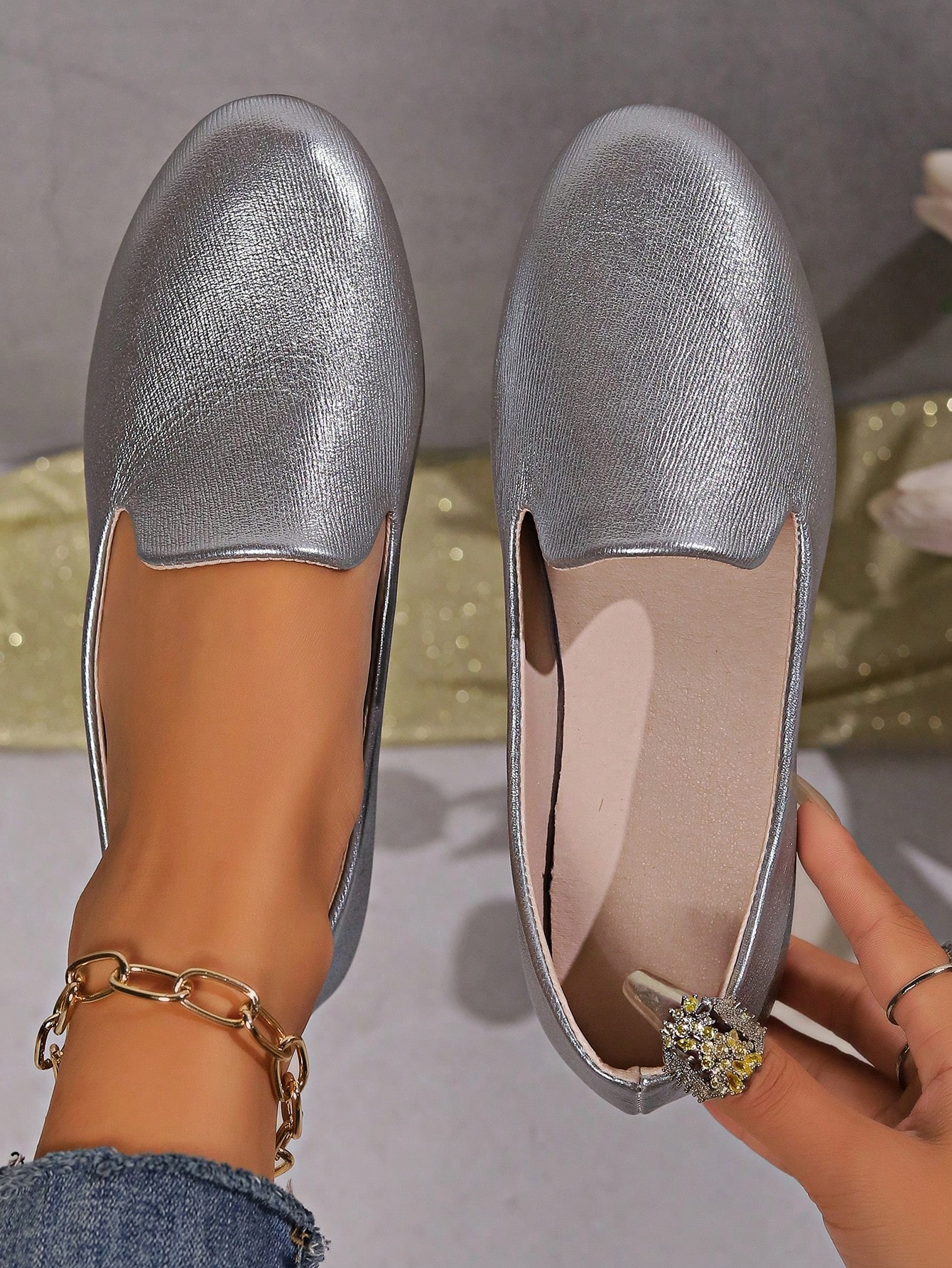 In Silver Women Flats