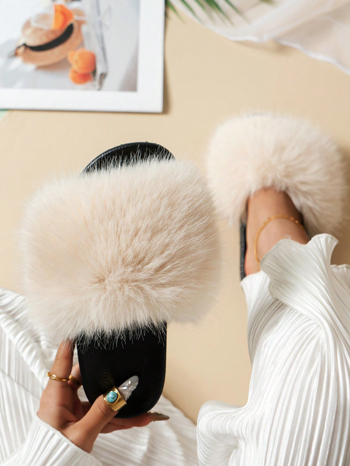 In Beige Women Home Slippers