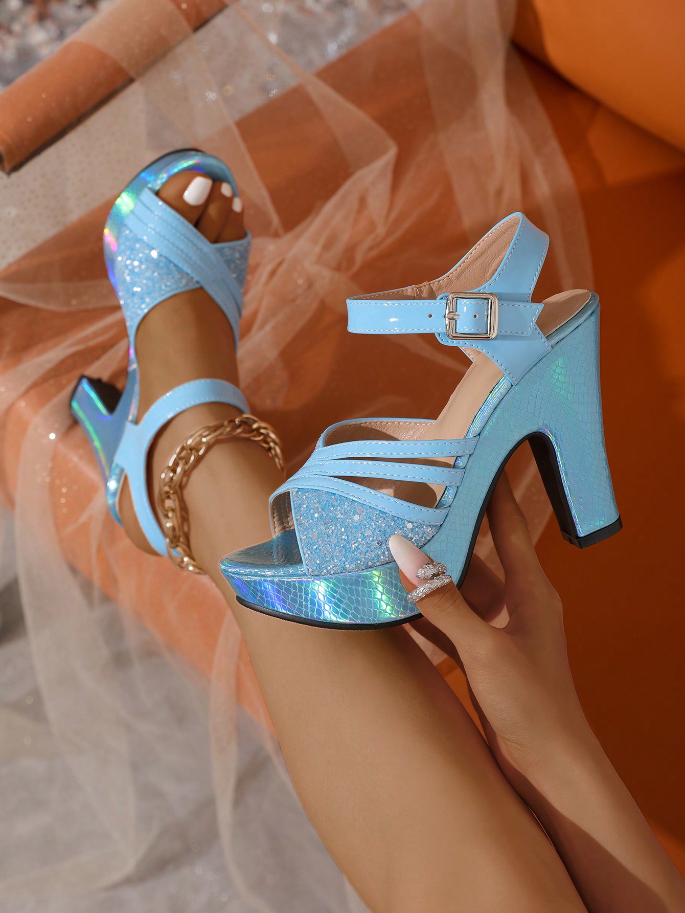 In Baby Blue Women Heeled Sandals