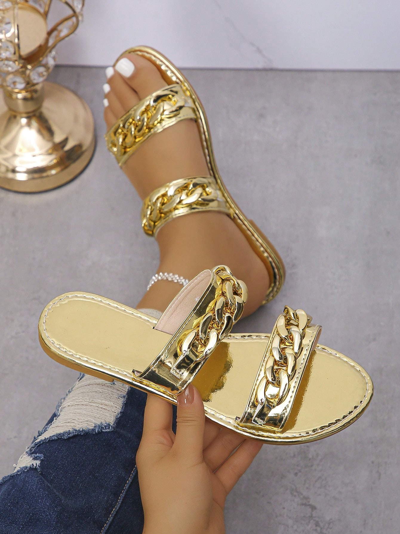 In Gold Women Slippers