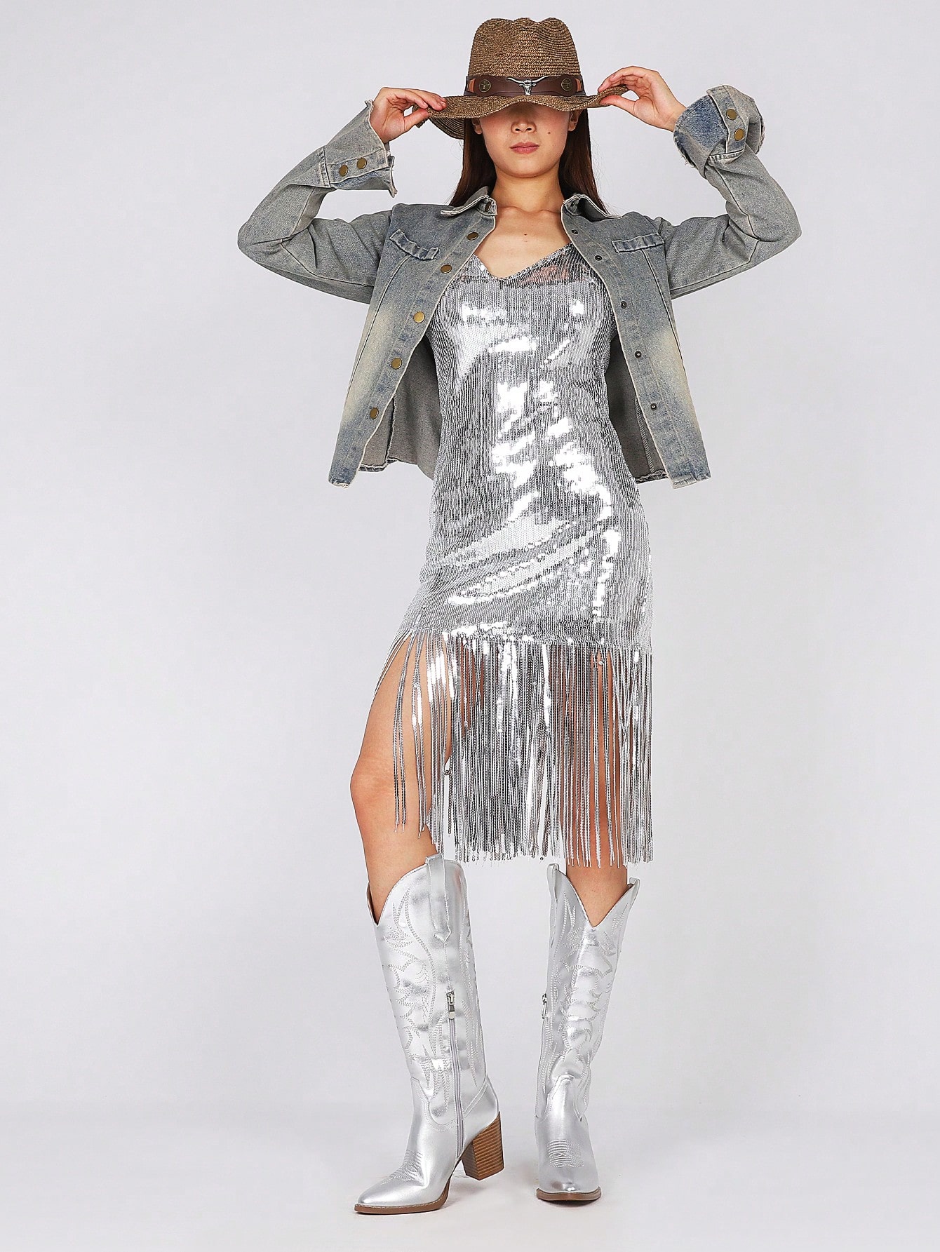 In Silver Women Knee-High Boots