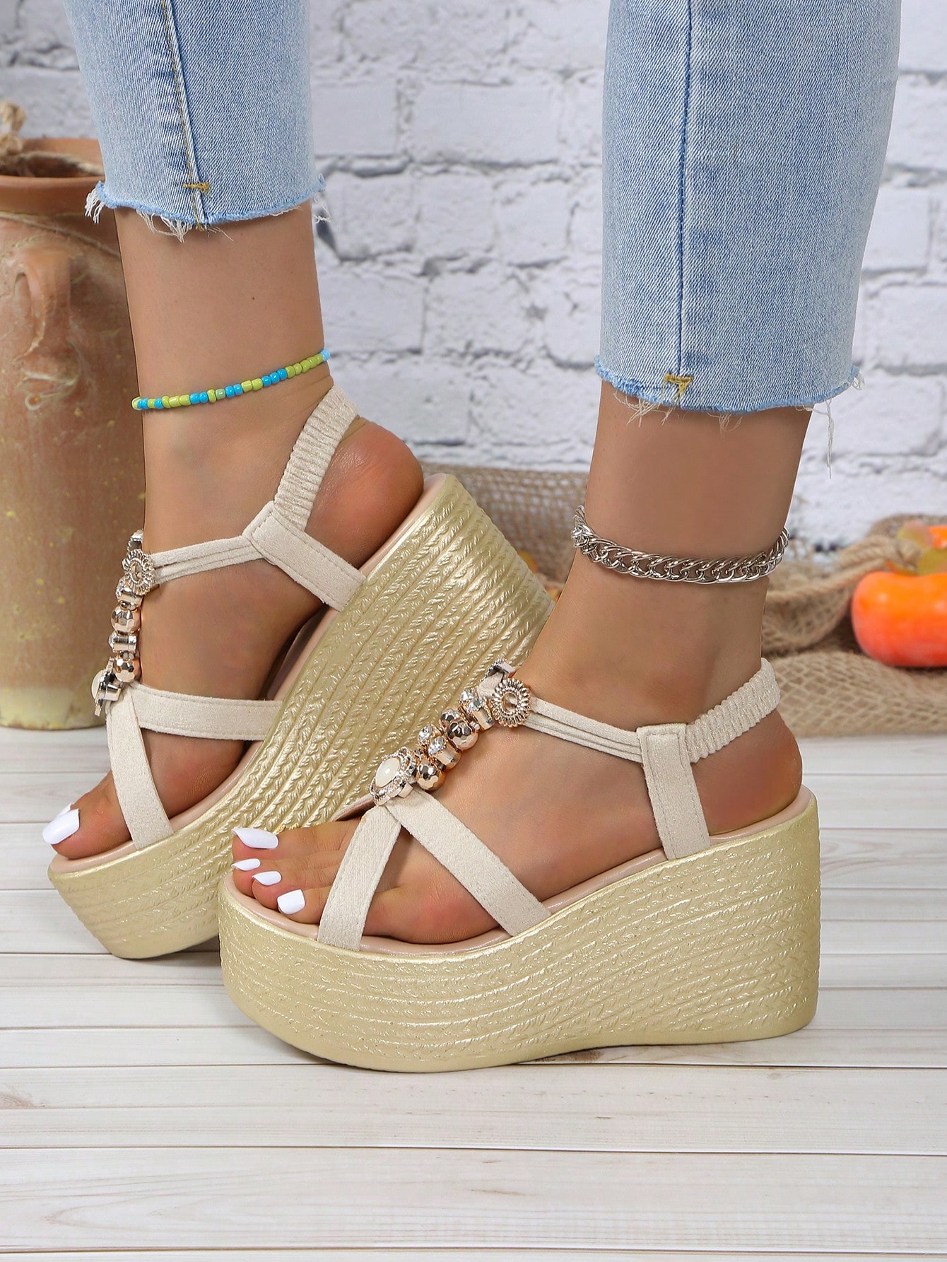 In Beige Women Wedges & Flatform