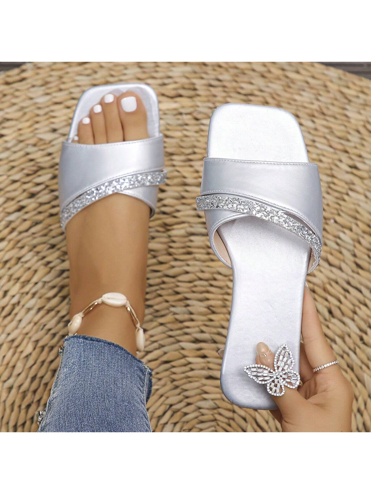 In Silver Women Slippers