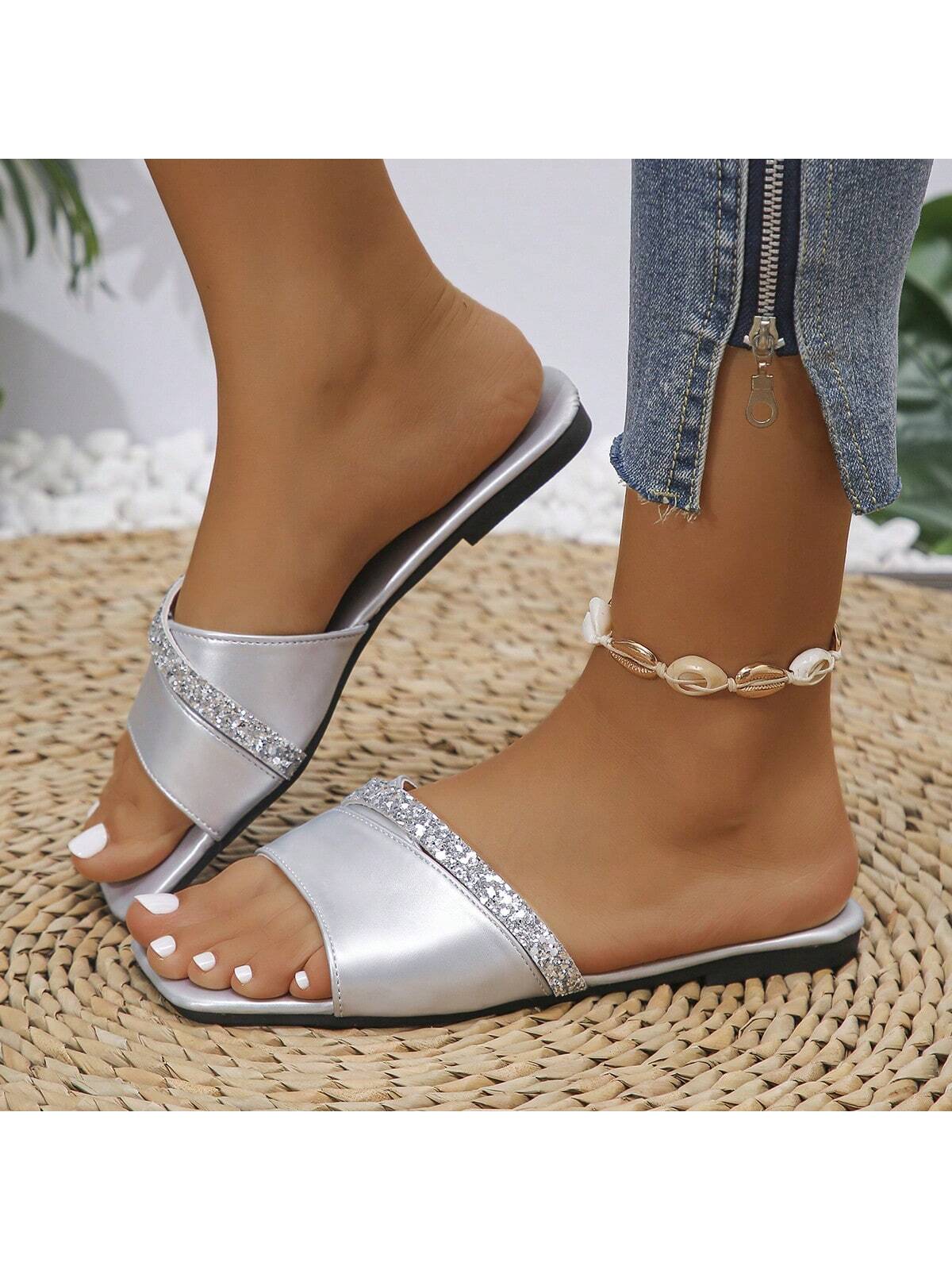 In Silver Women Slippers