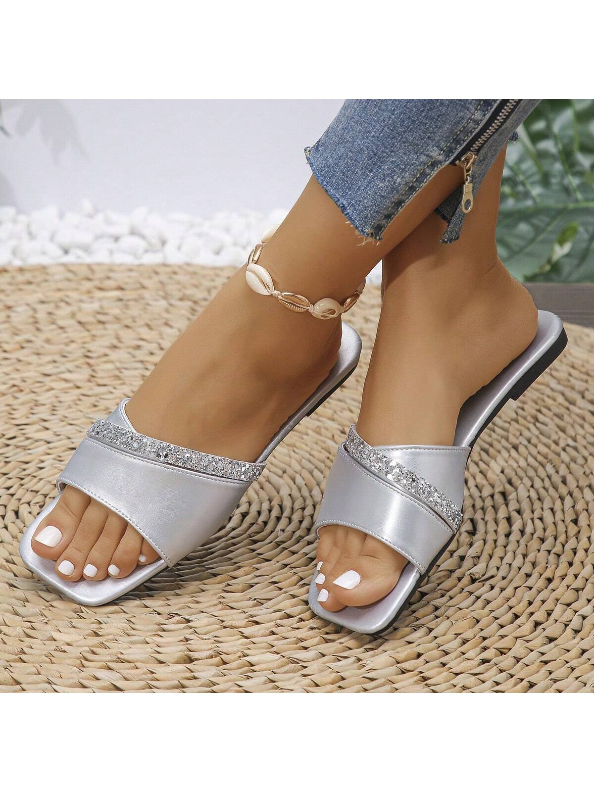 In Silver Women Slippers