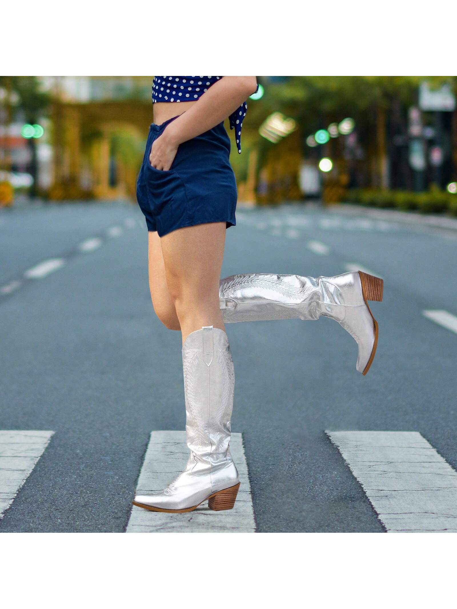 In Silver Women Knee-High Boots