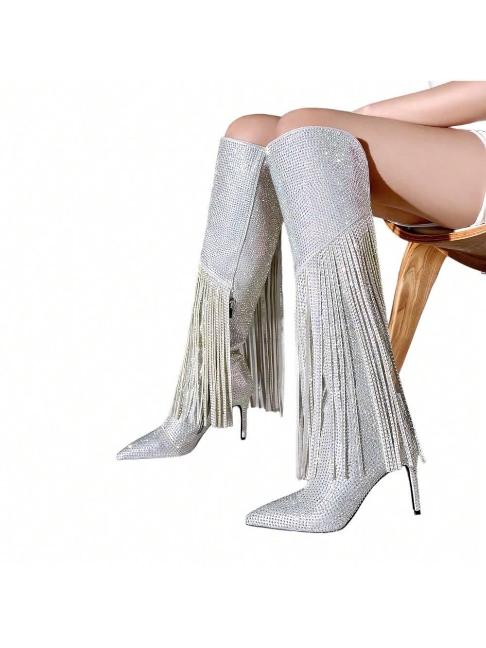 In Silver Women Knee-High Boots