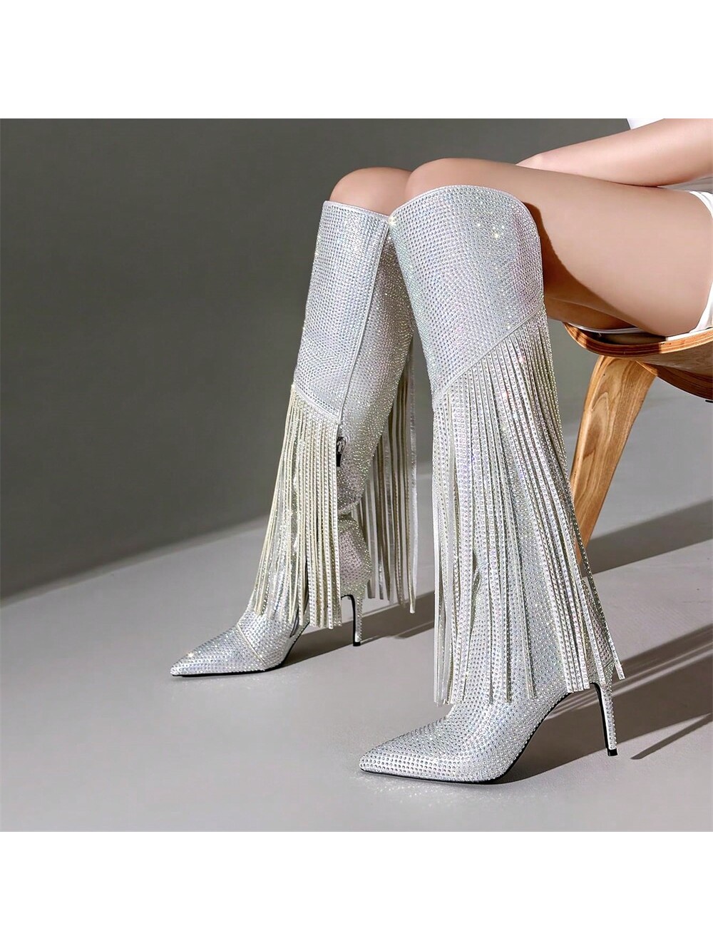 In Silver Women Knee-High Boots