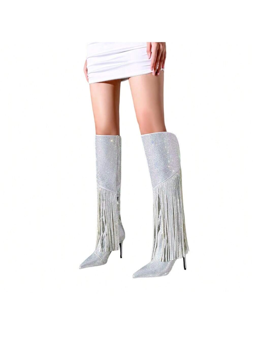 In Silver Women Knee-High Boots