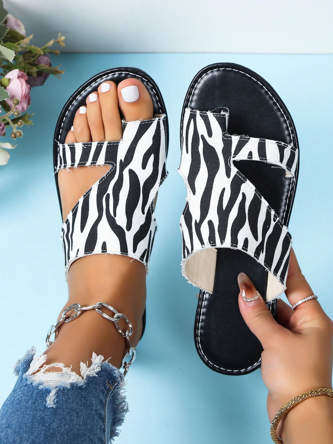 In Black and White Women Sandals