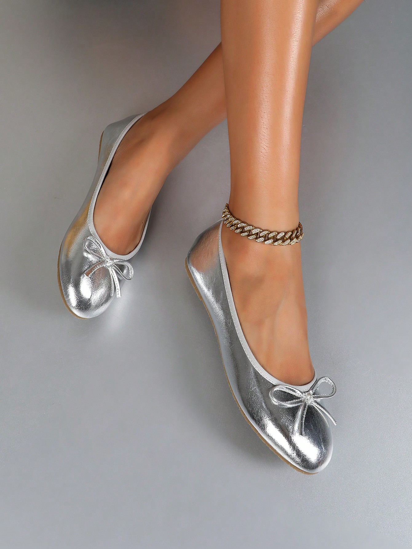 In Silver Women Flats