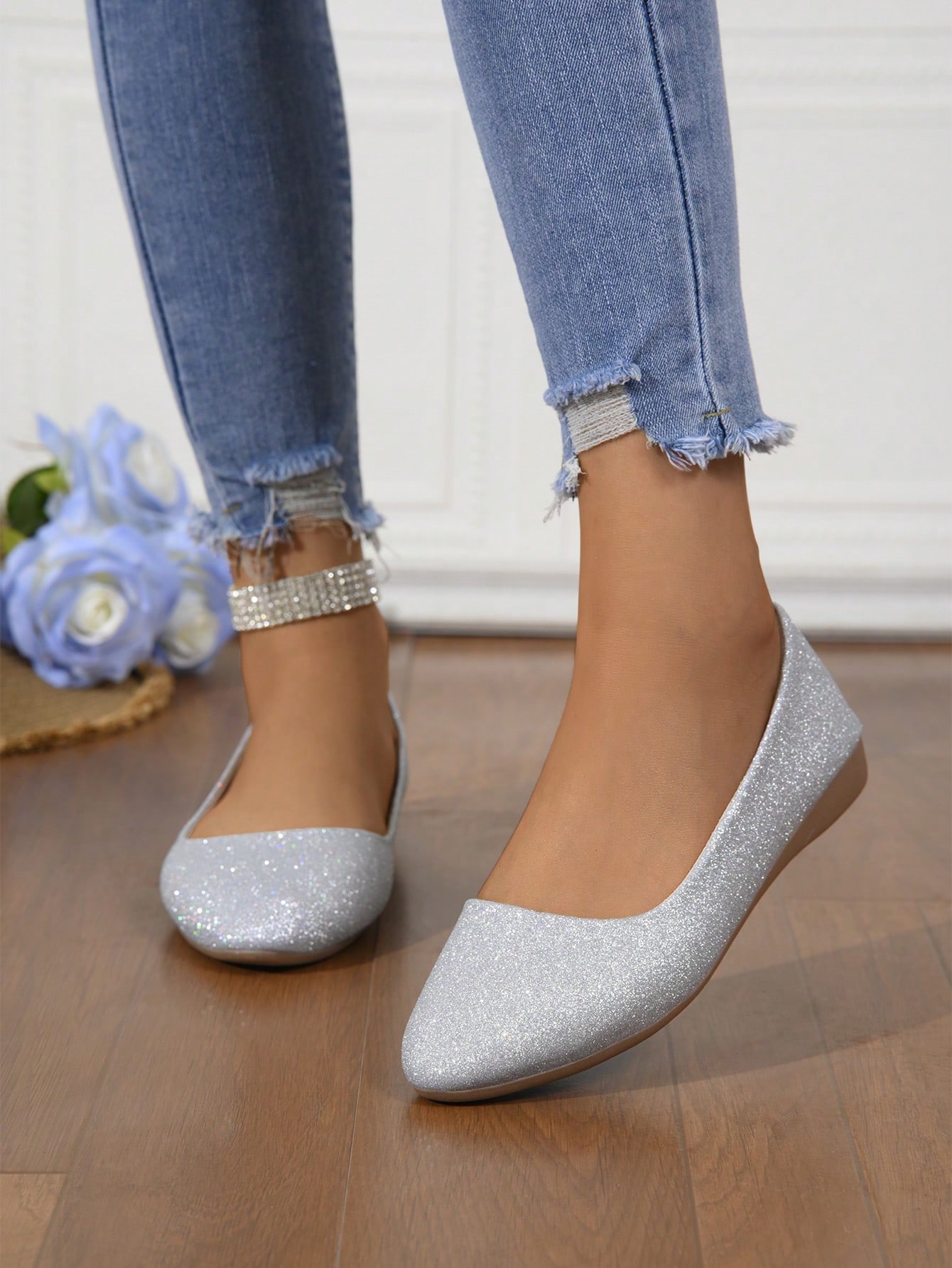 In Silver Women Flats