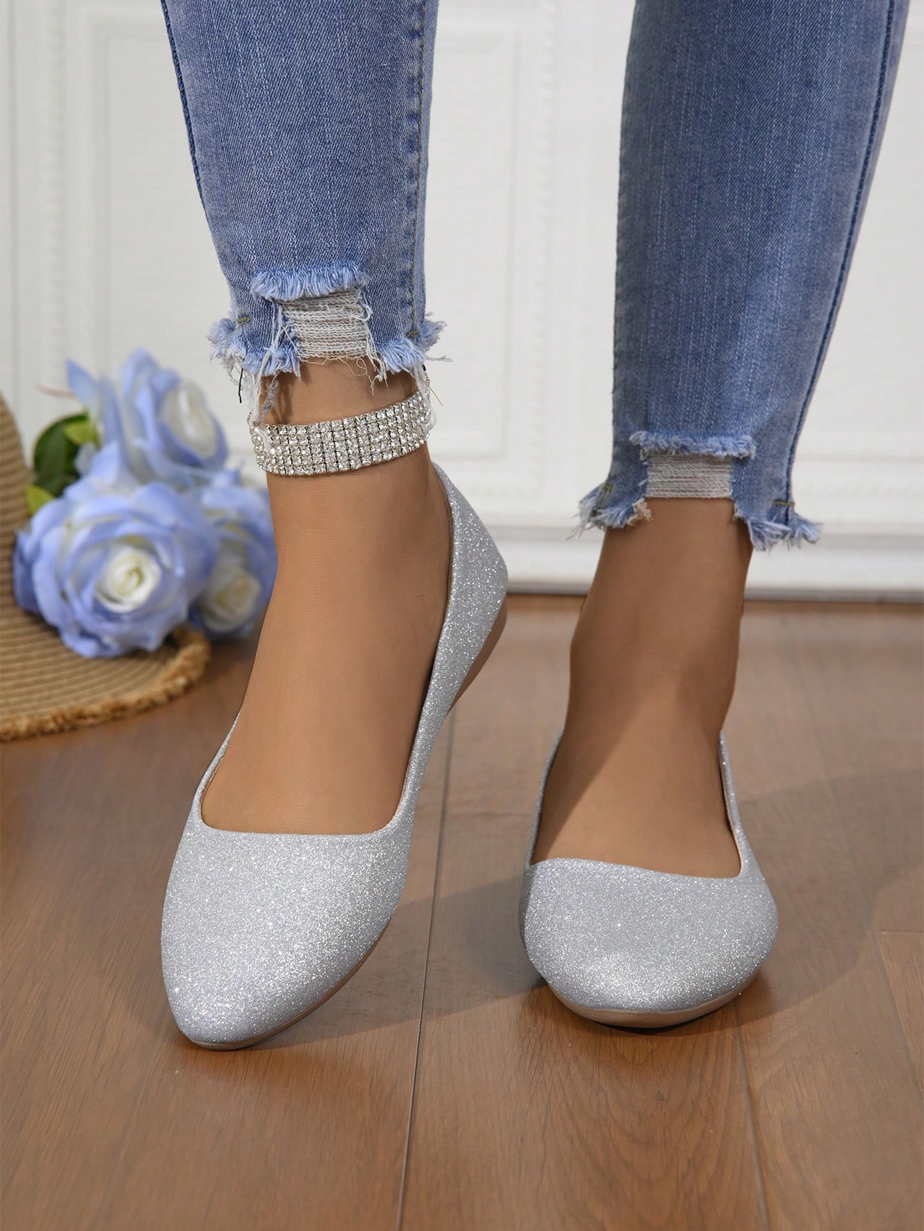 In Silver Women Flats