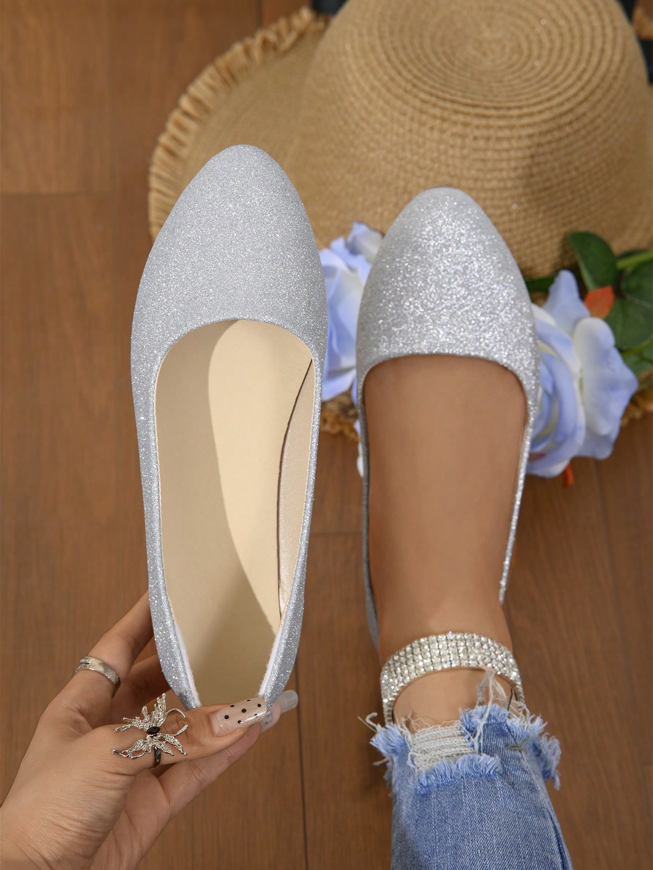 In Silver Women Flats