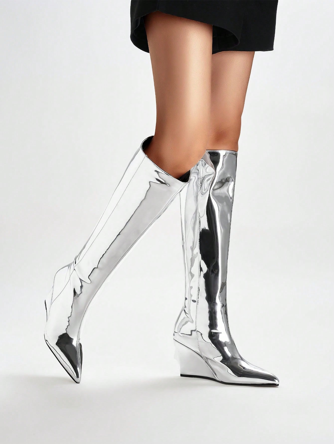 In Silver Women Knee-High Boots