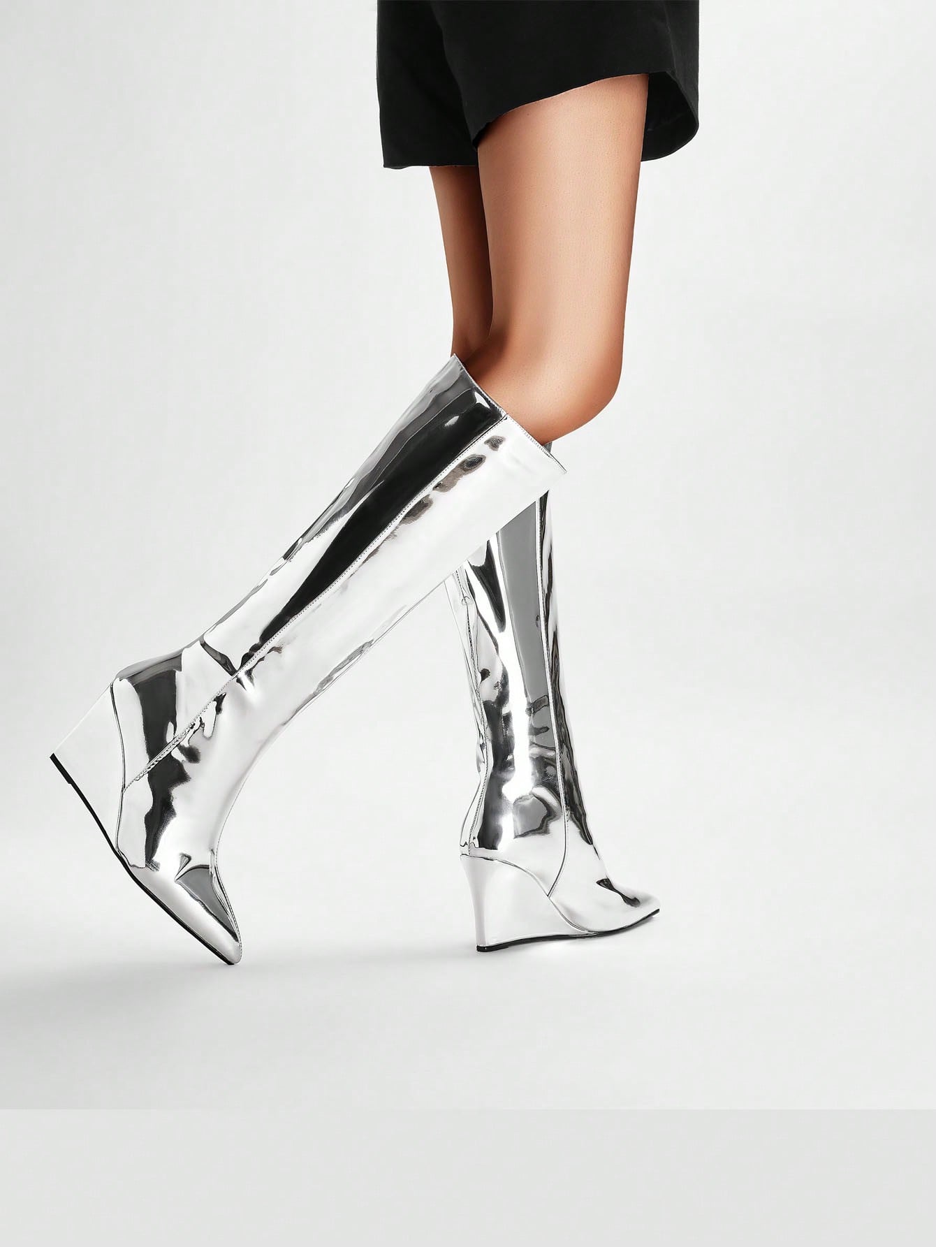 In Silver Women Knee-High Boots