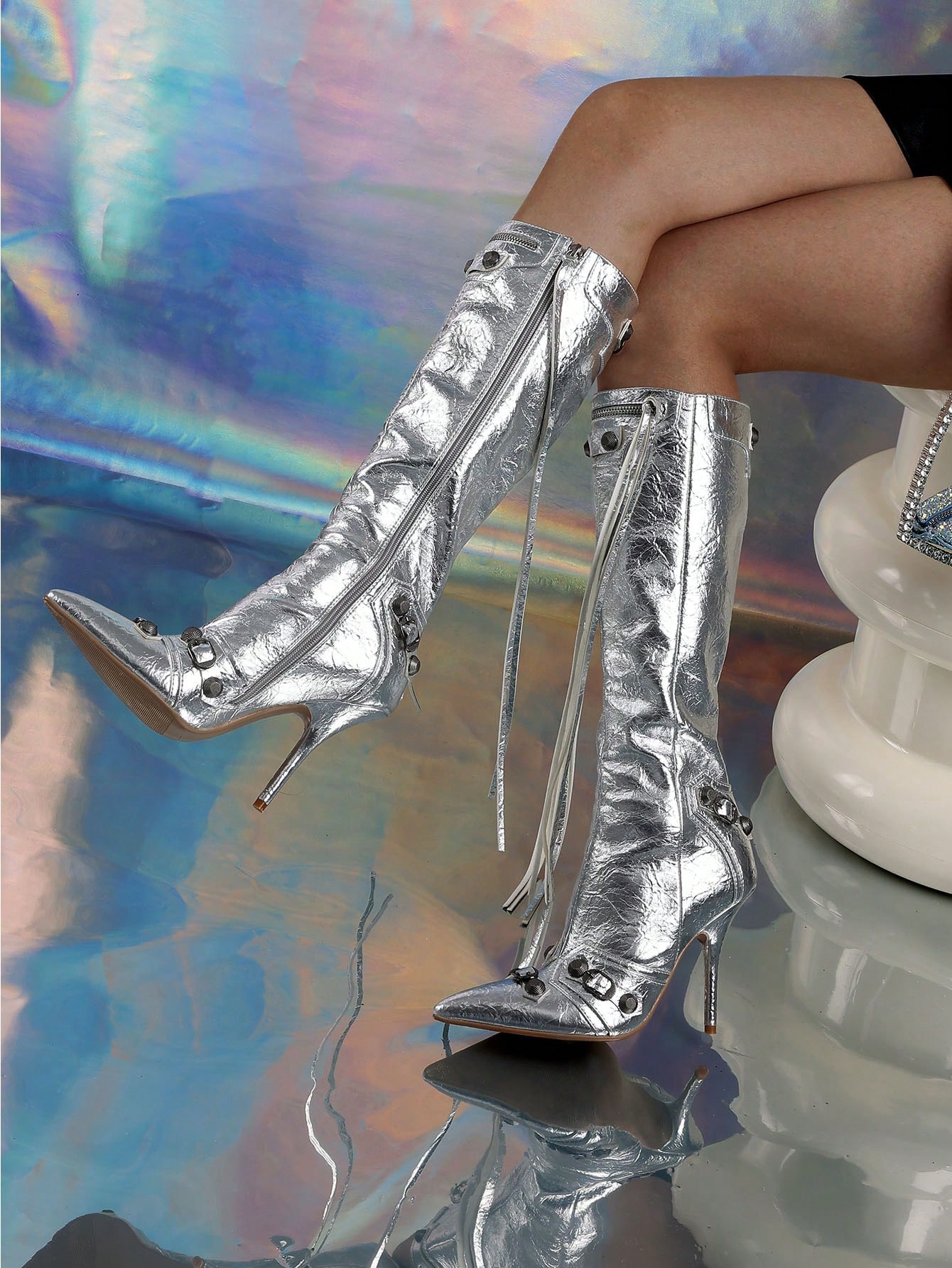 In Silver Women Knee-High Boots