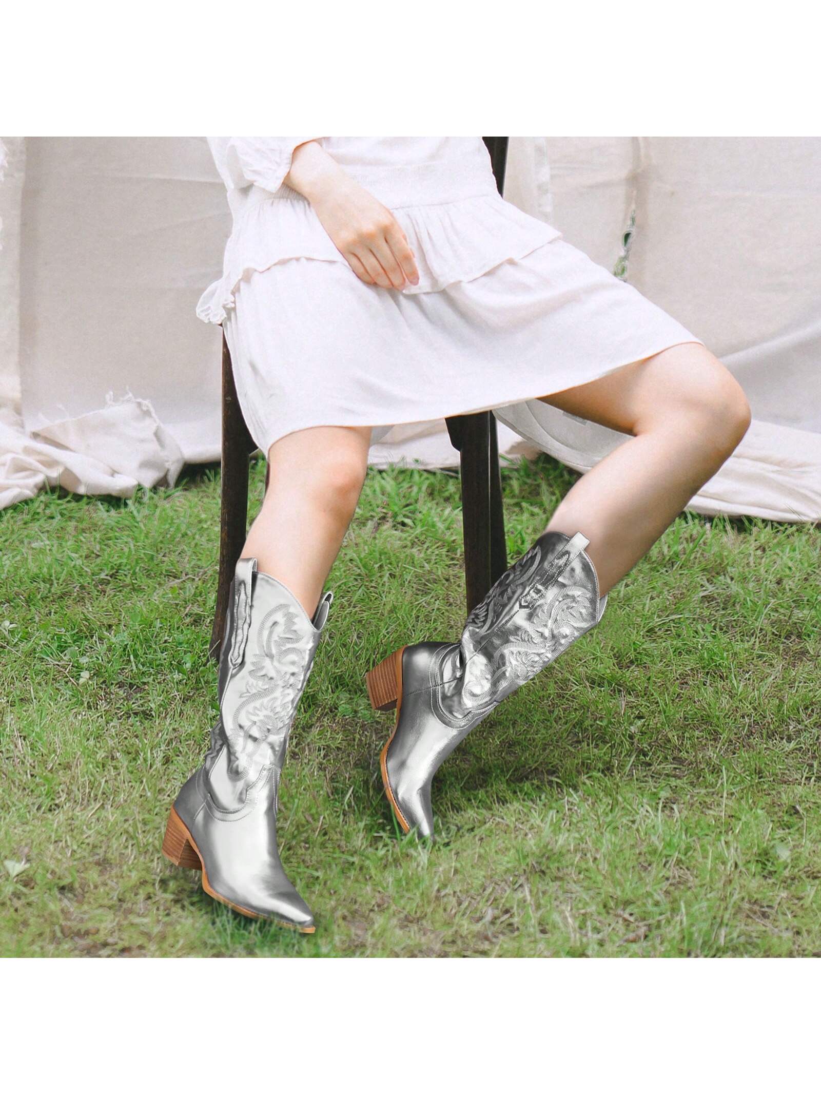 In Silver Women Knee-High Boots