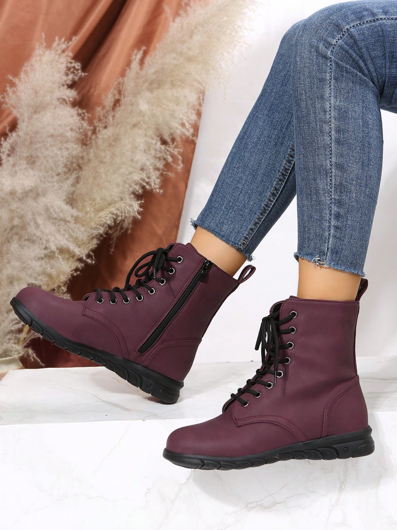 In Burgundy Women Fashion Boots