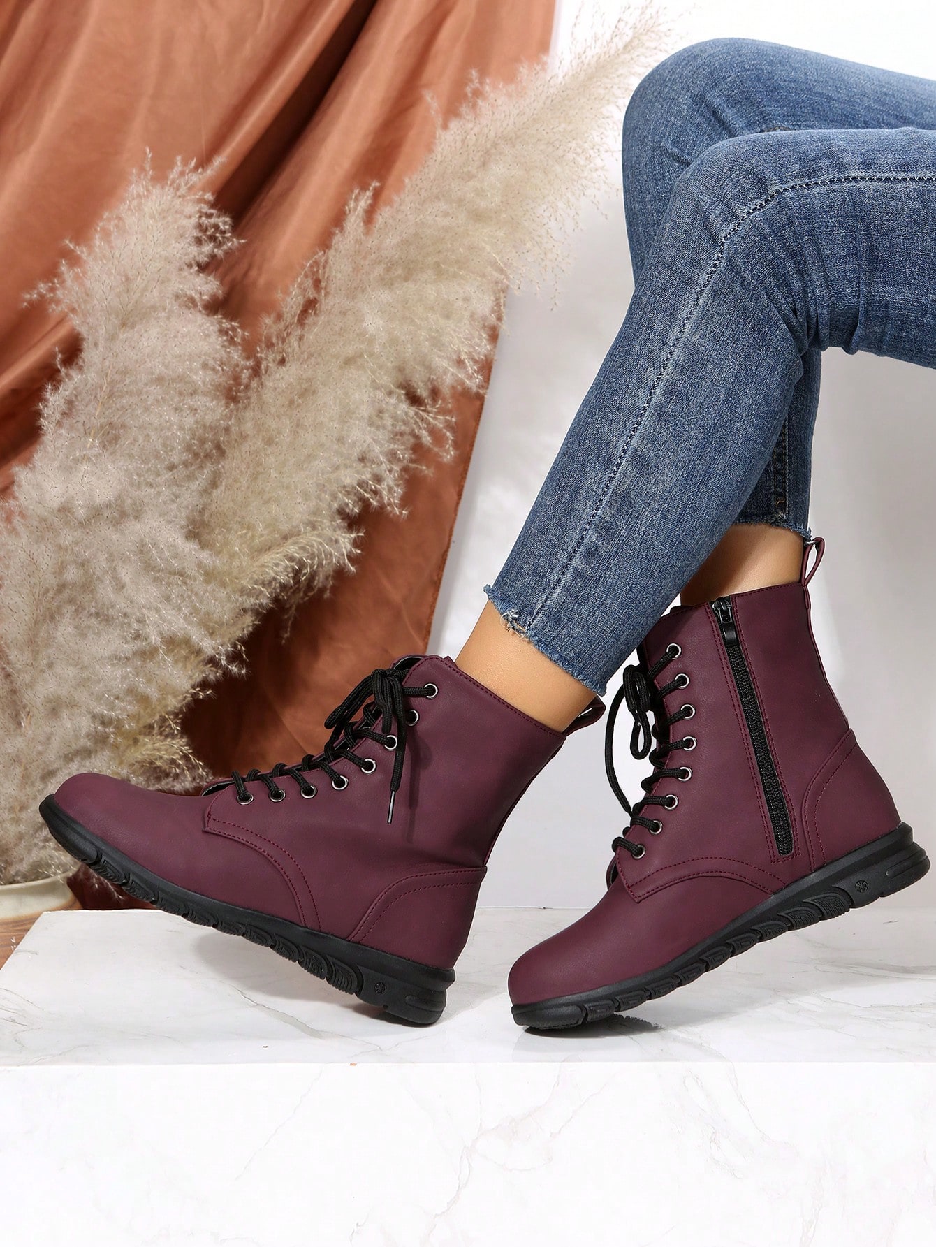 In Burgundy Women Fashion Boots