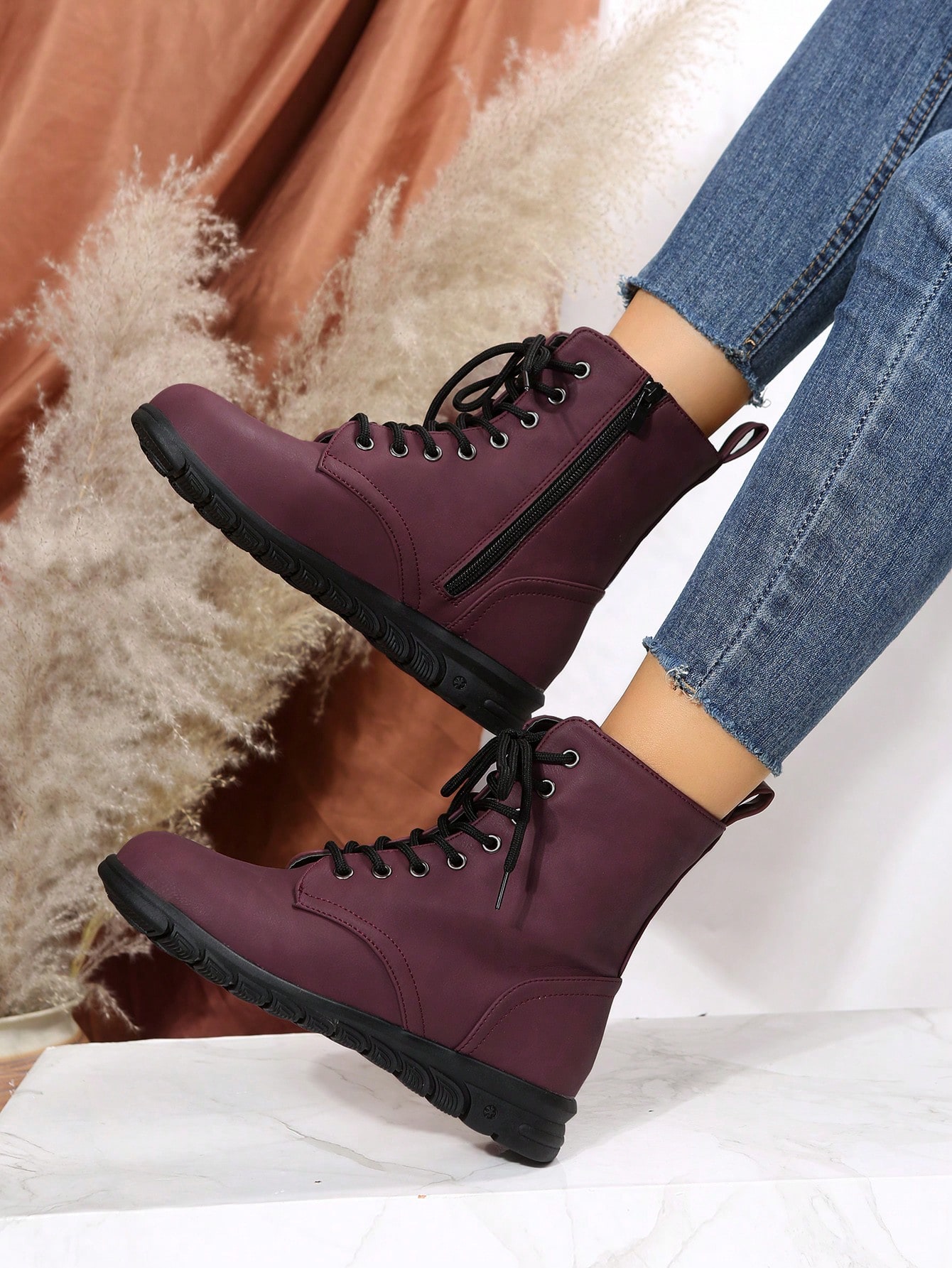 In Burgundy Women Fashion Boots