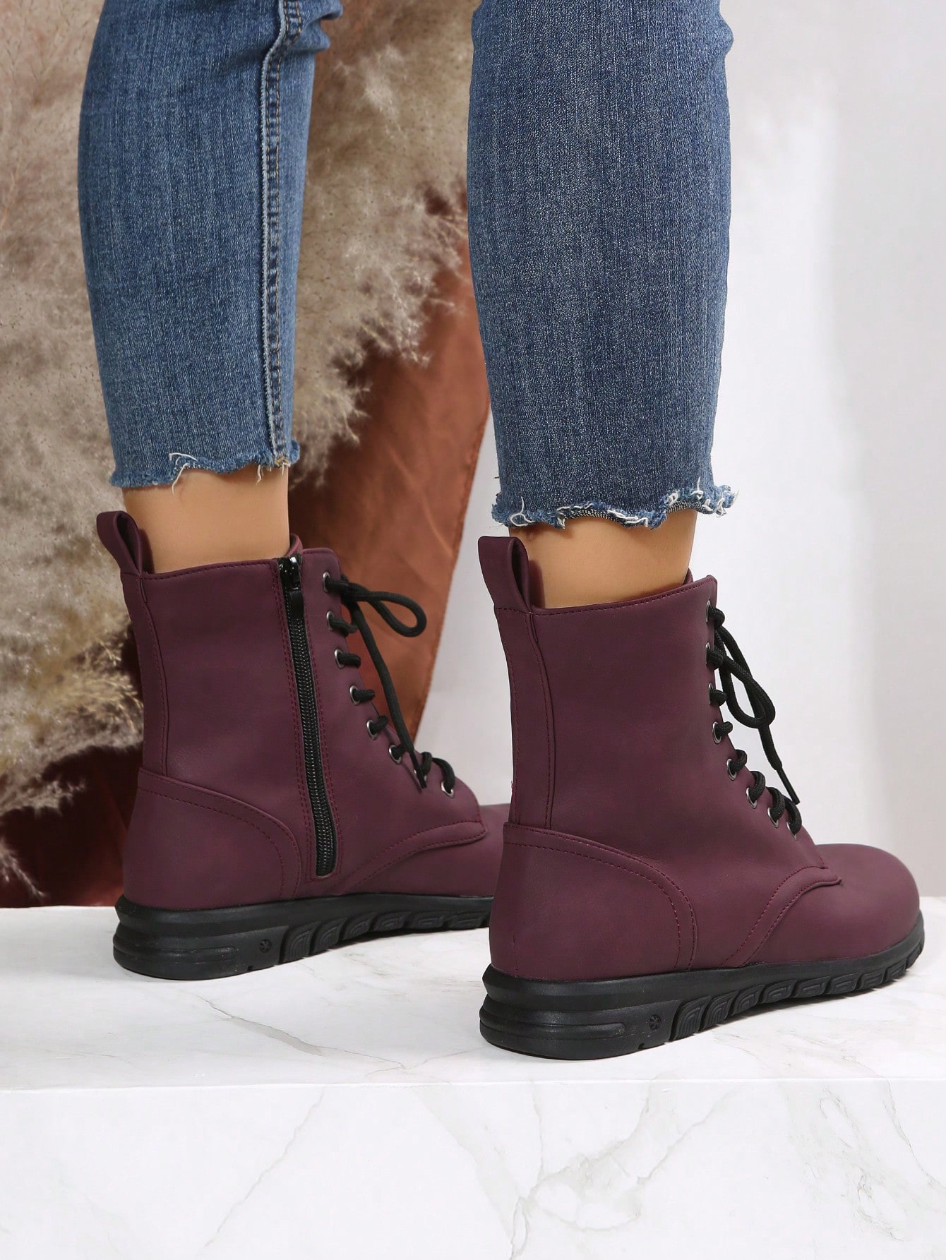 In Burgundy Women Fashion Boots