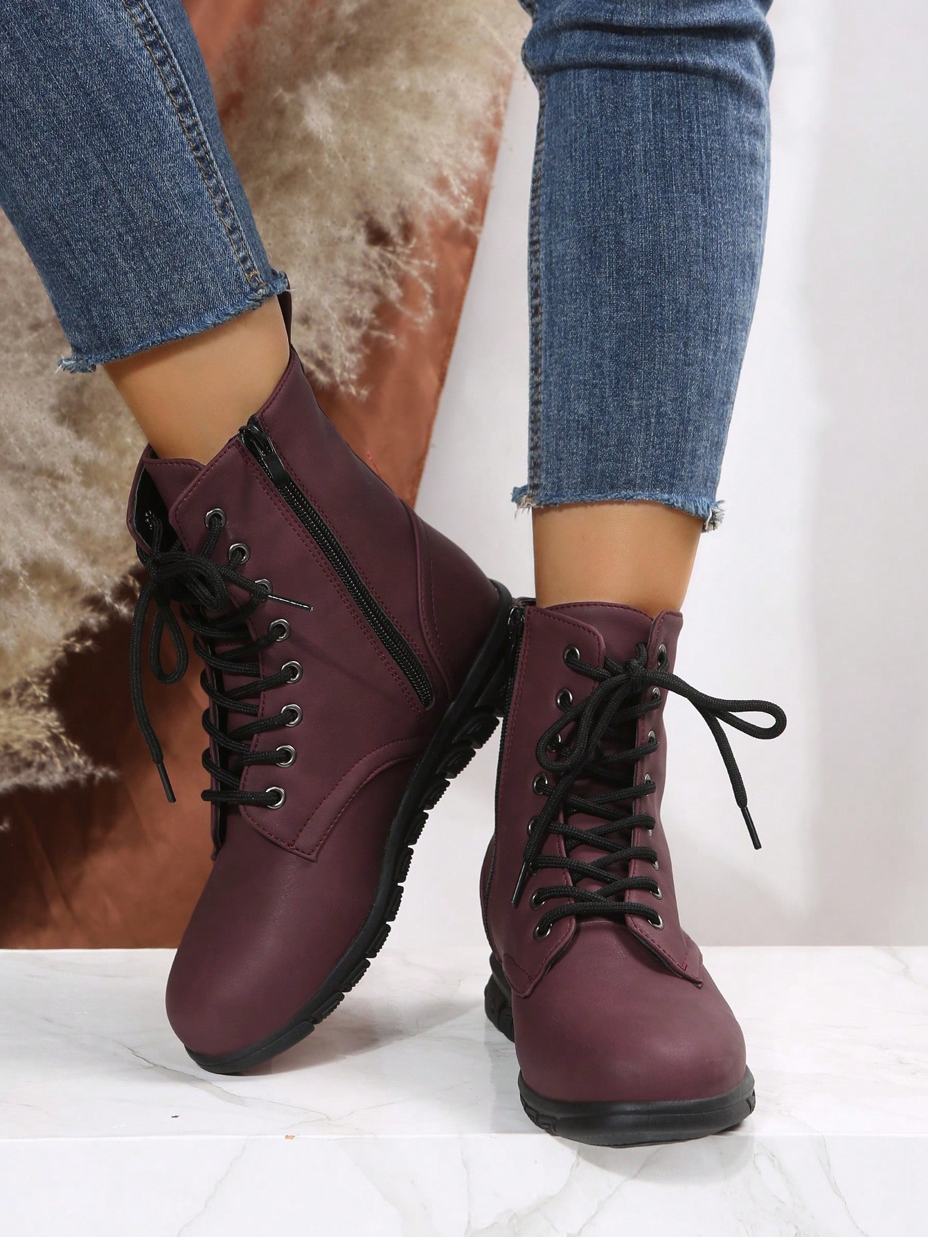 In Burgundy Women Fashion Boots