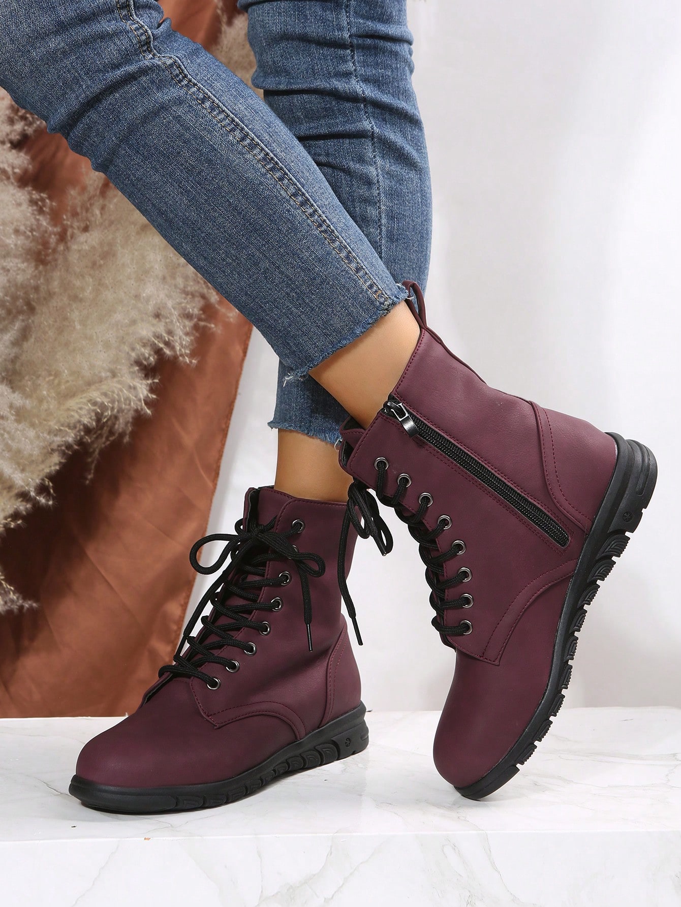 In Burgundy Women Fashion Boots