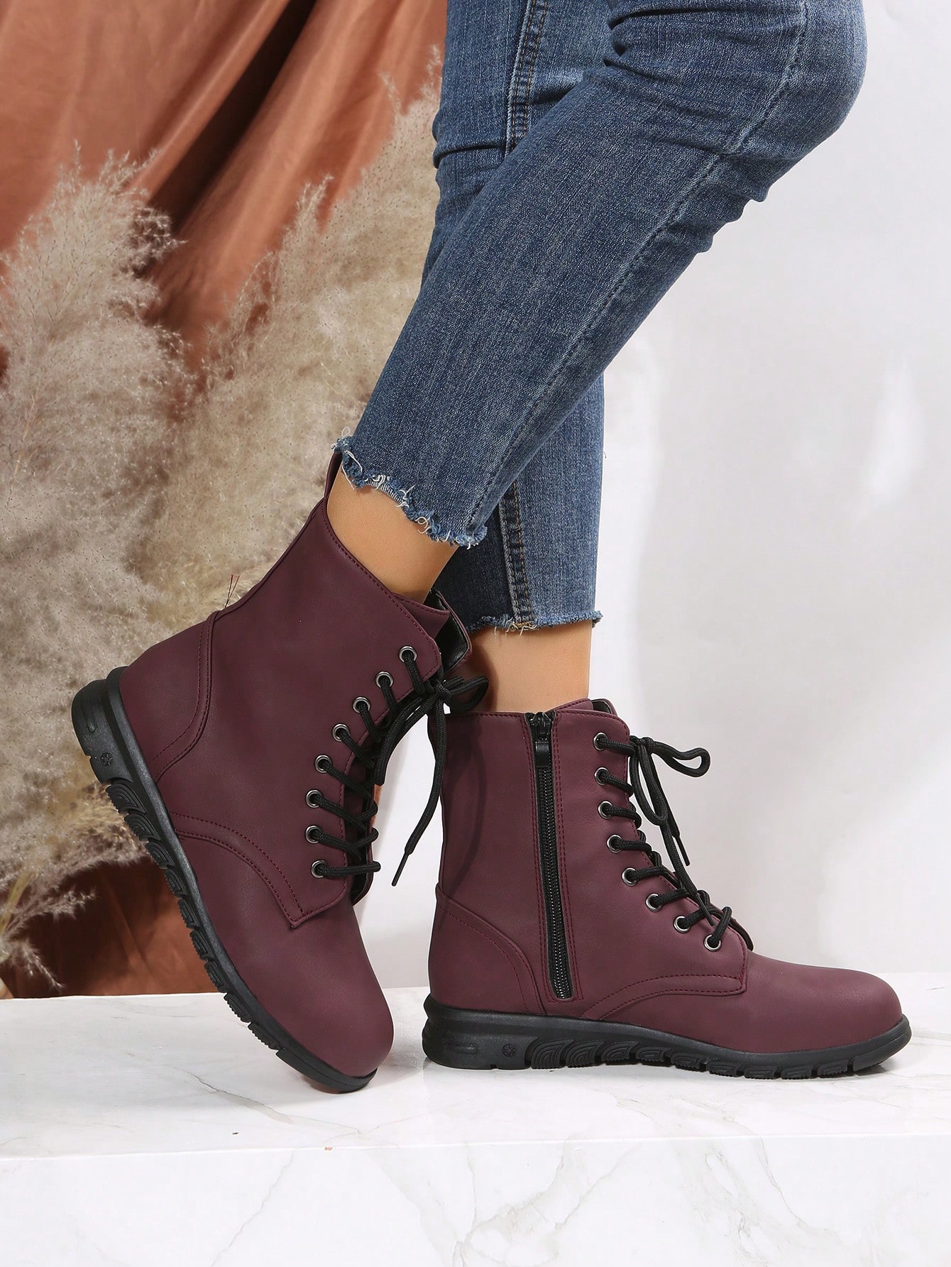 In Burgundy Women Fashion Boots