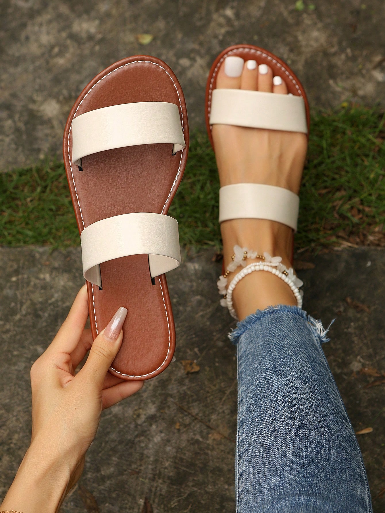 In Beige Women Flat Sandals