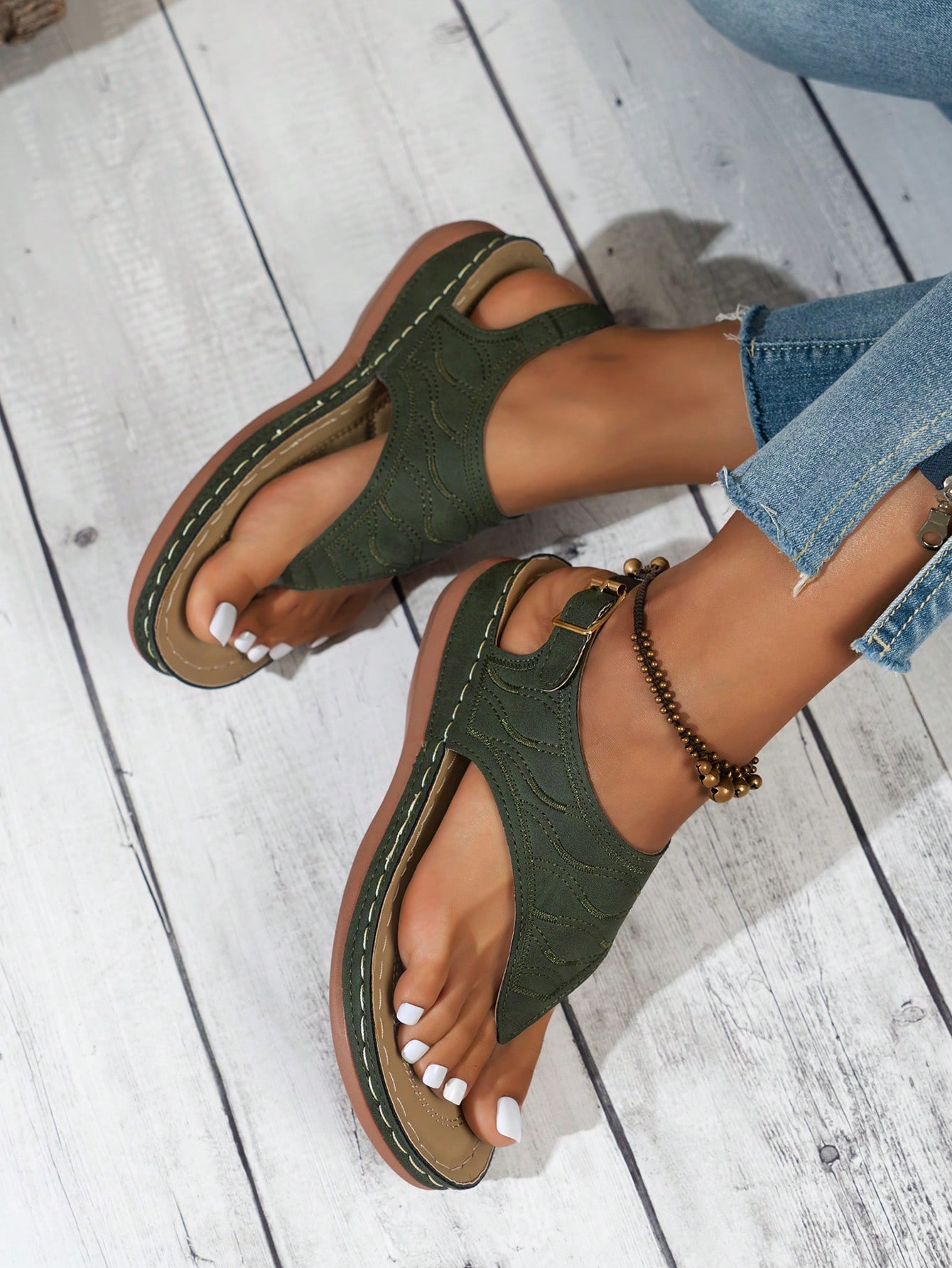 In Olive Green Women Sandals