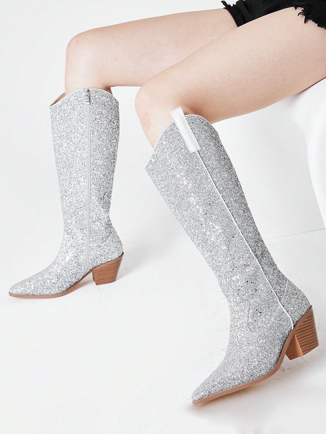 In Silver Women Knee-High Boots