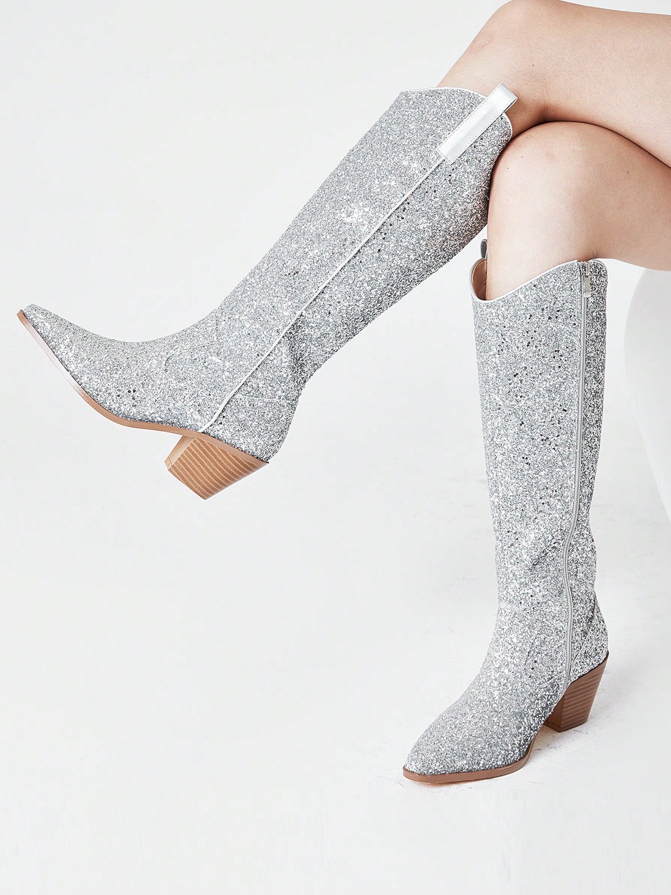 In Silver Women Knee-High Boots