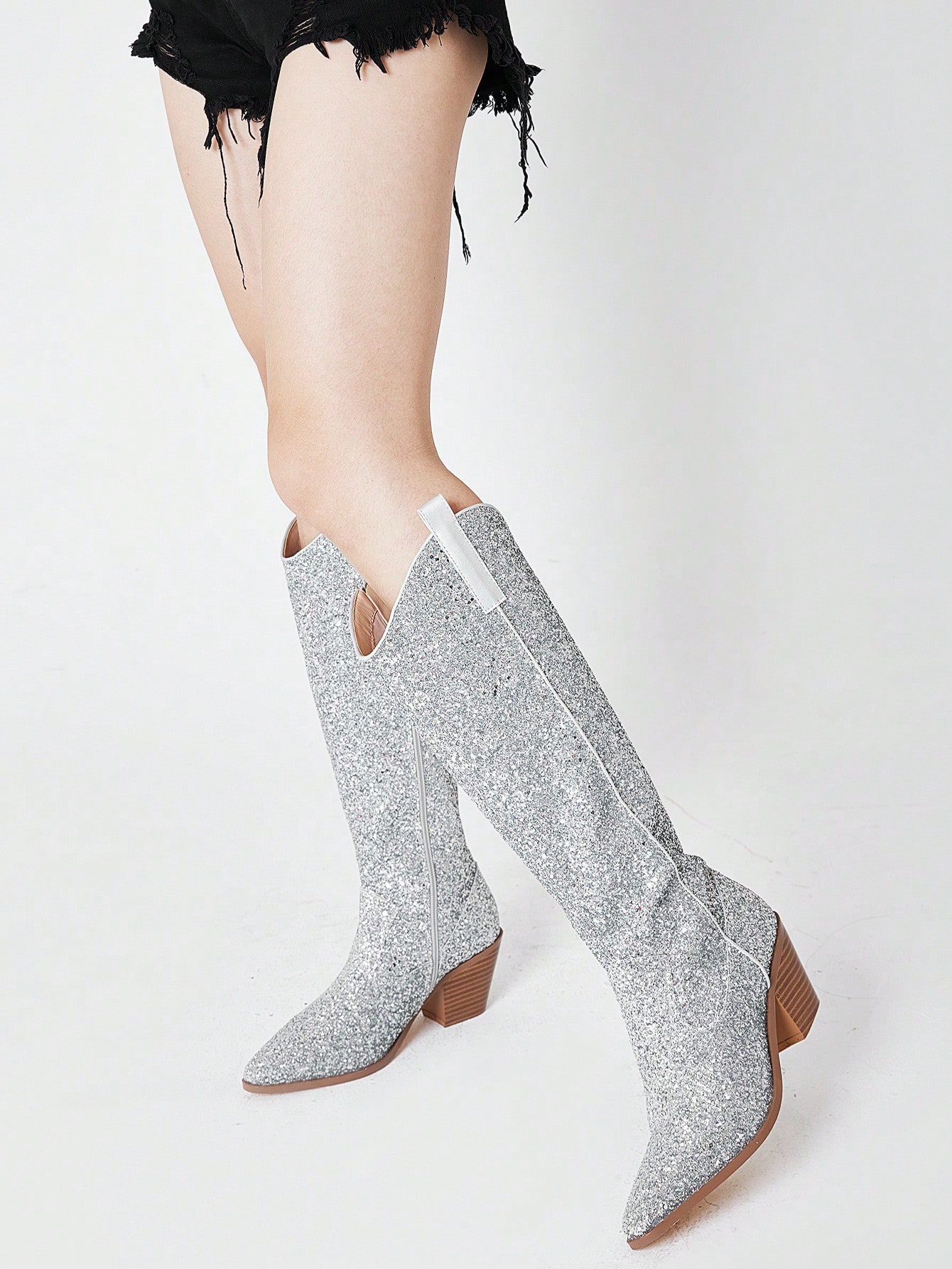 In Silver Women Knee-High Boots