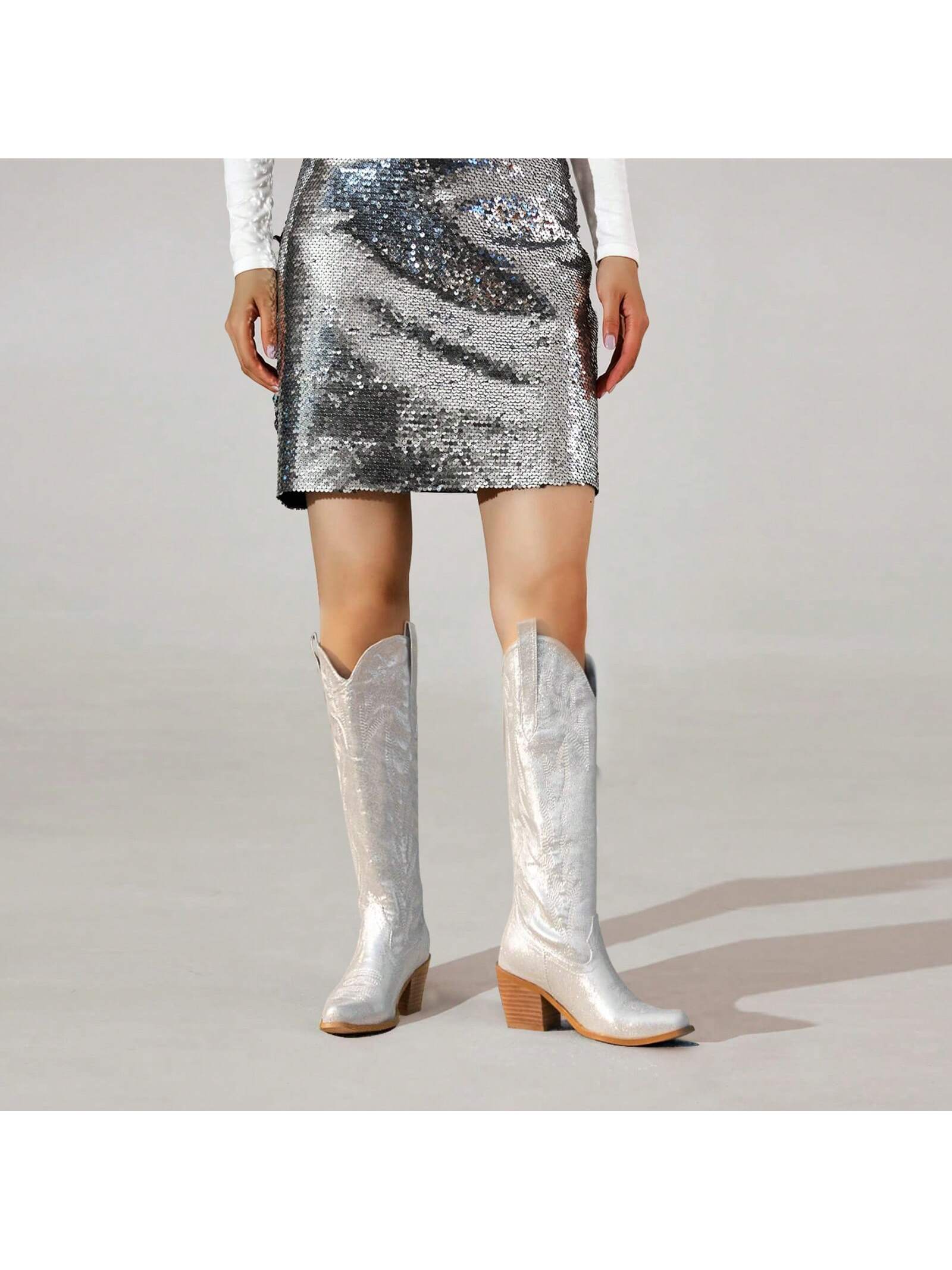 In Silver Women Knee-High Boots