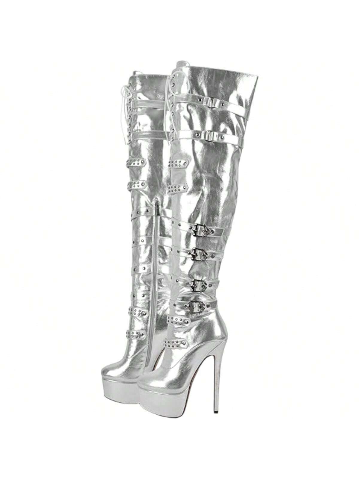 In Silver Women Knee-High Boots