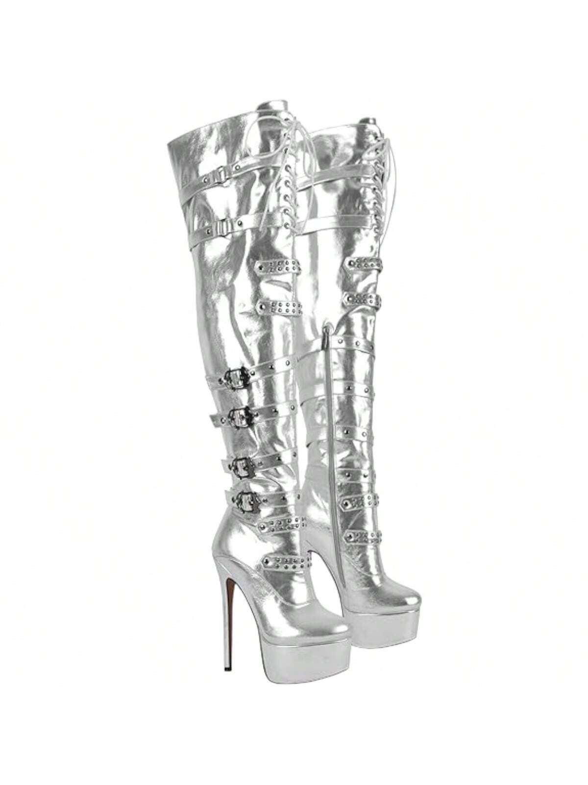 In Silver Women Knee-High Boots