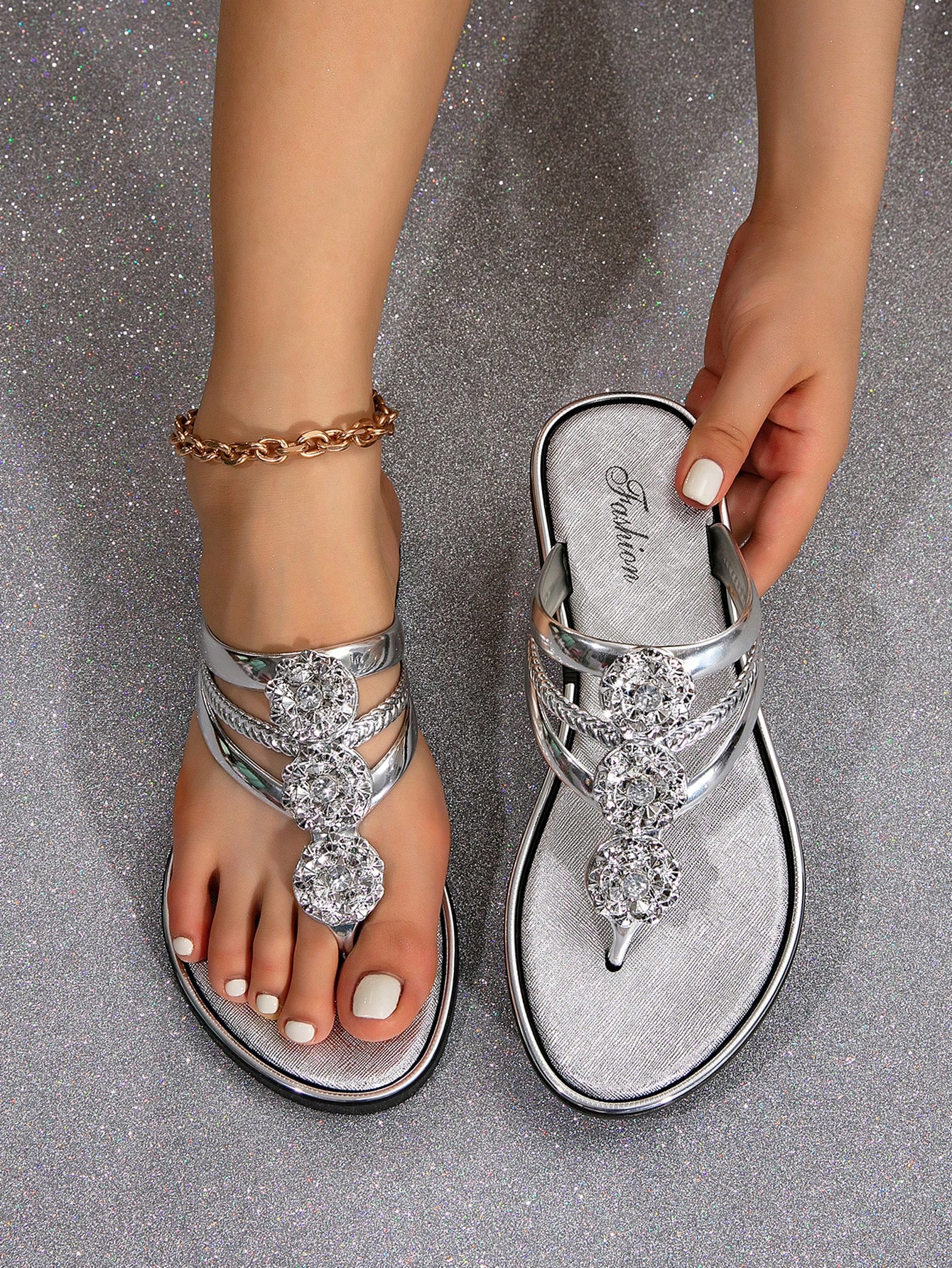 In Silver Women Slippers