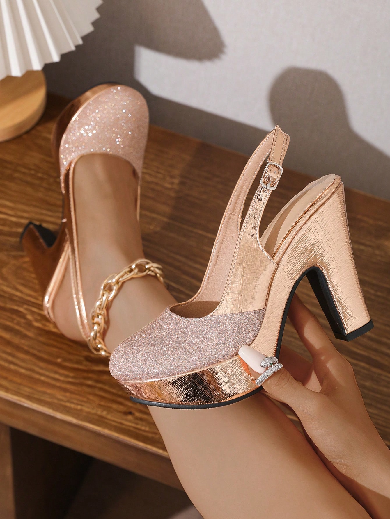 In Rose Gold Women Heeled Sandals