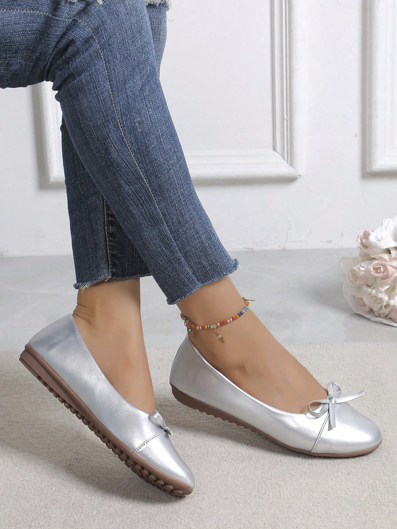 In Silver Women Flats