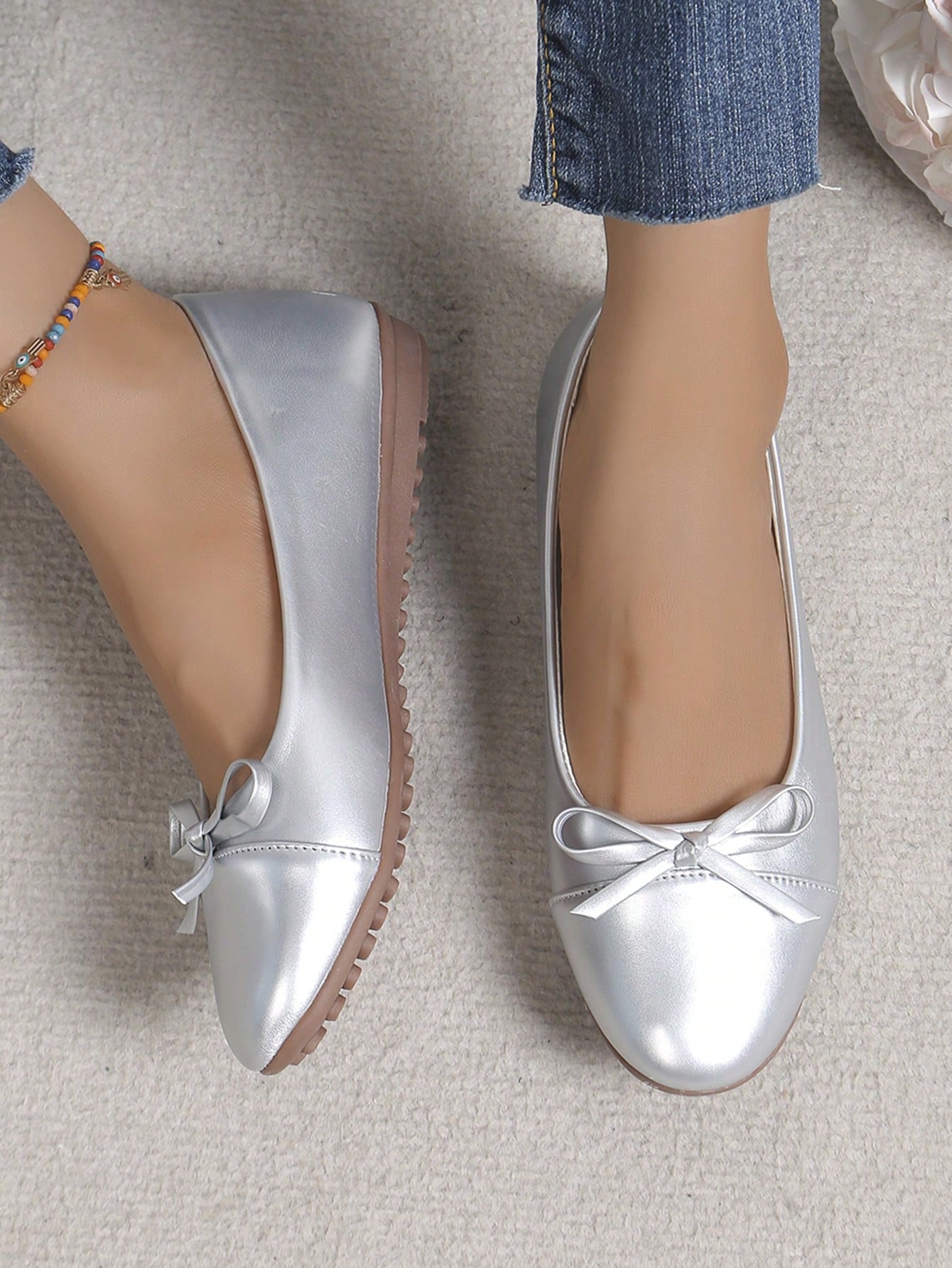 In Silver Women Flats