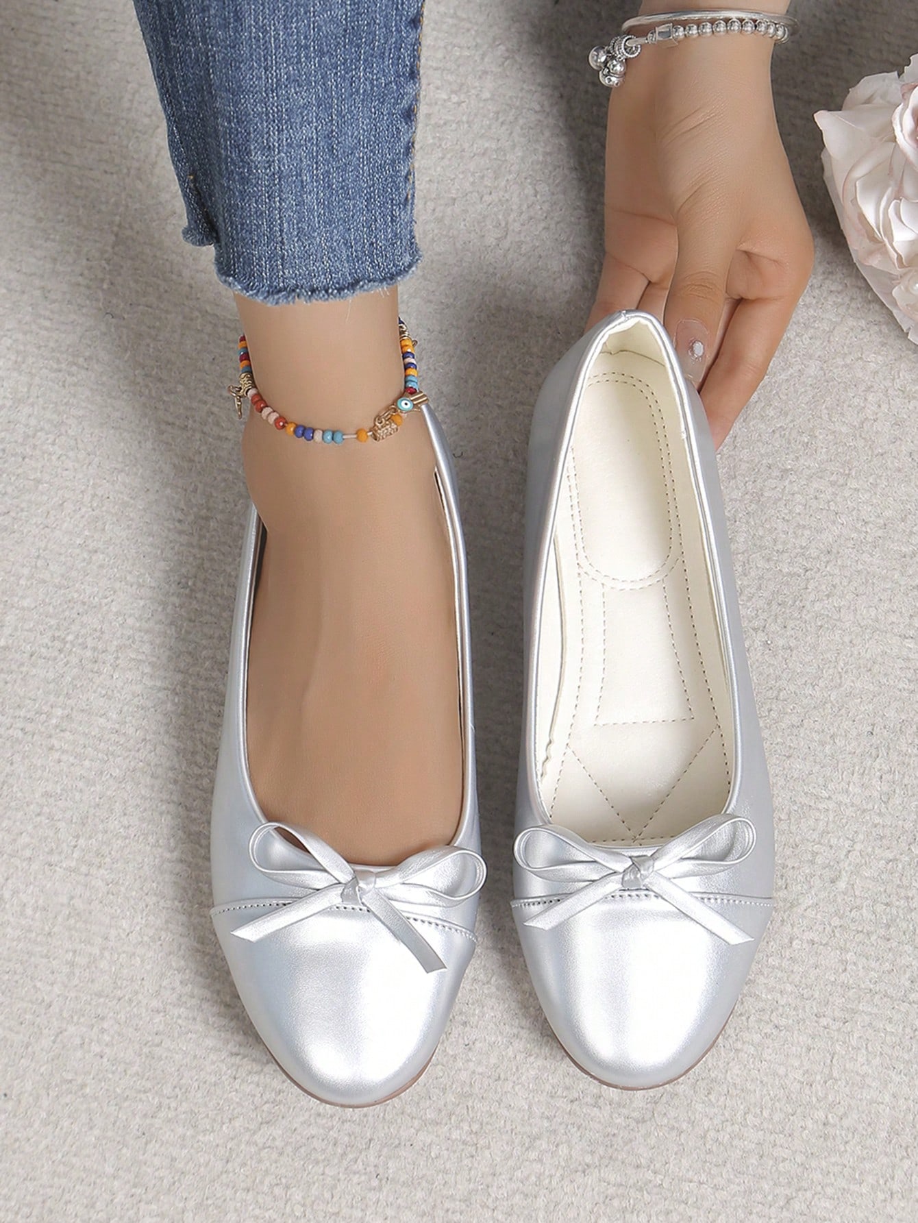 In Silver Women Flats